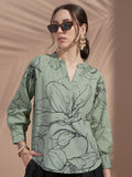 Vara By Vishudh Women Green Printed Top - Green - Image 1