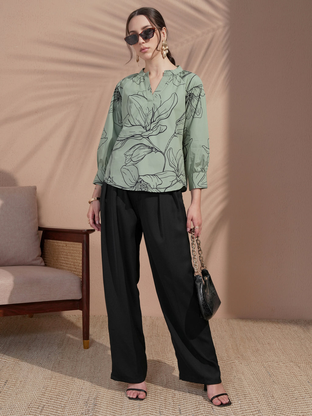 Vara By Vishudh Women Green Printed Top - Green - Image 2