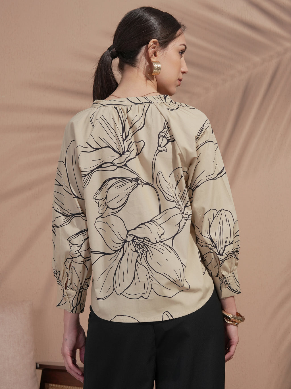 Vara By Vishudh Women Tan Printed Top - Tan - Image 3