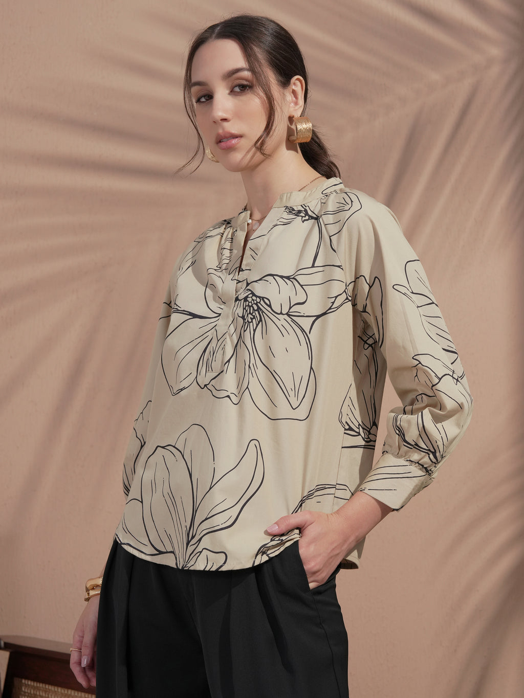 Vara By Vishudh Women Tan Printed Top - Tan - Image 4