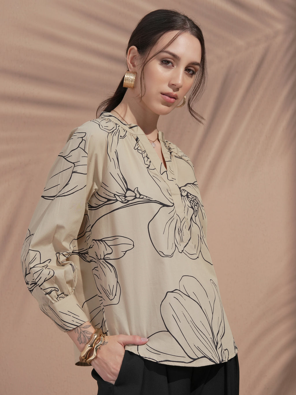 Vara By Vishudh Women Tan Printed Top - Tan - Image 6