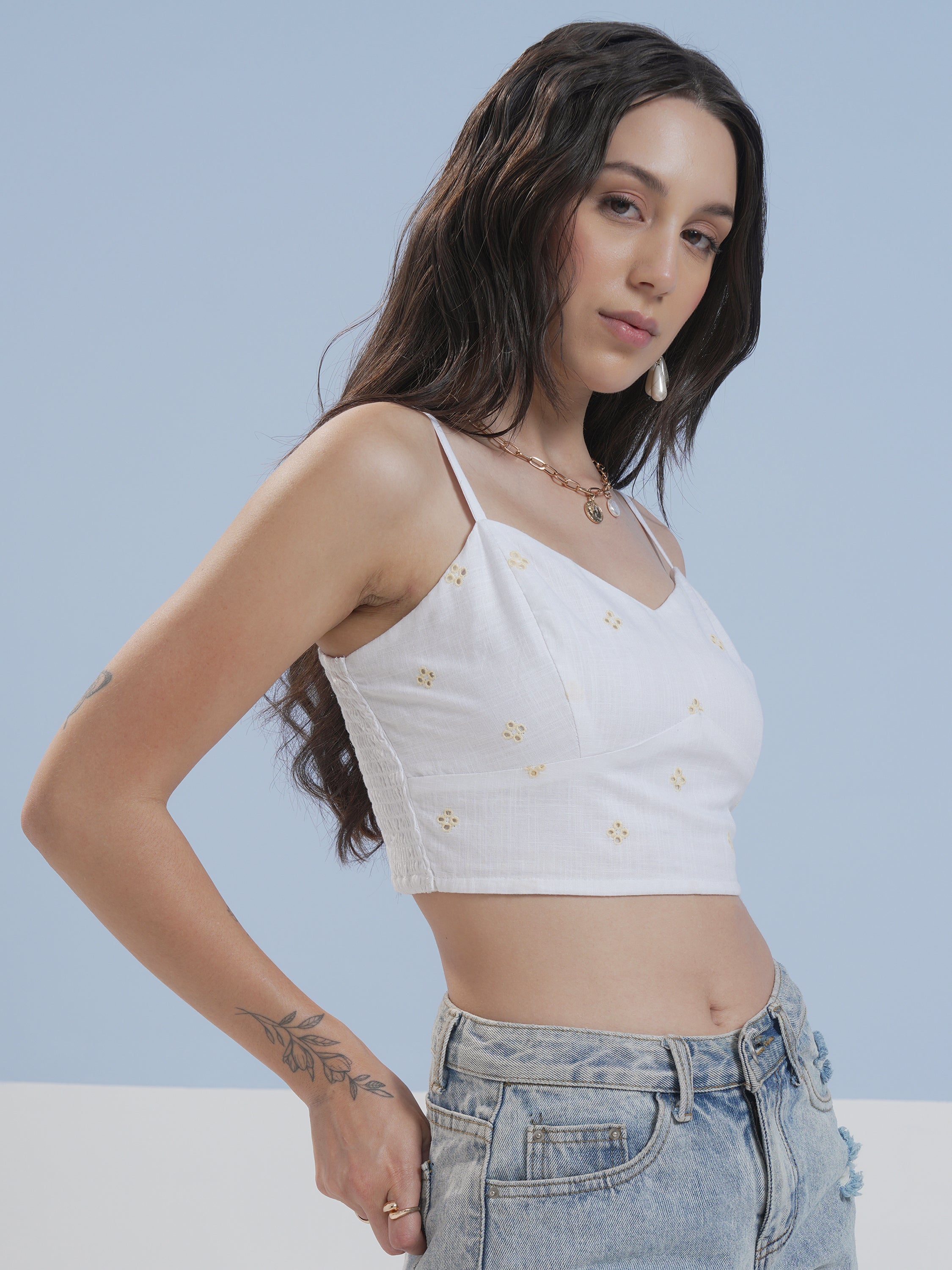 Vara By Vishudh Women White Embroidered Top - White - Image 6