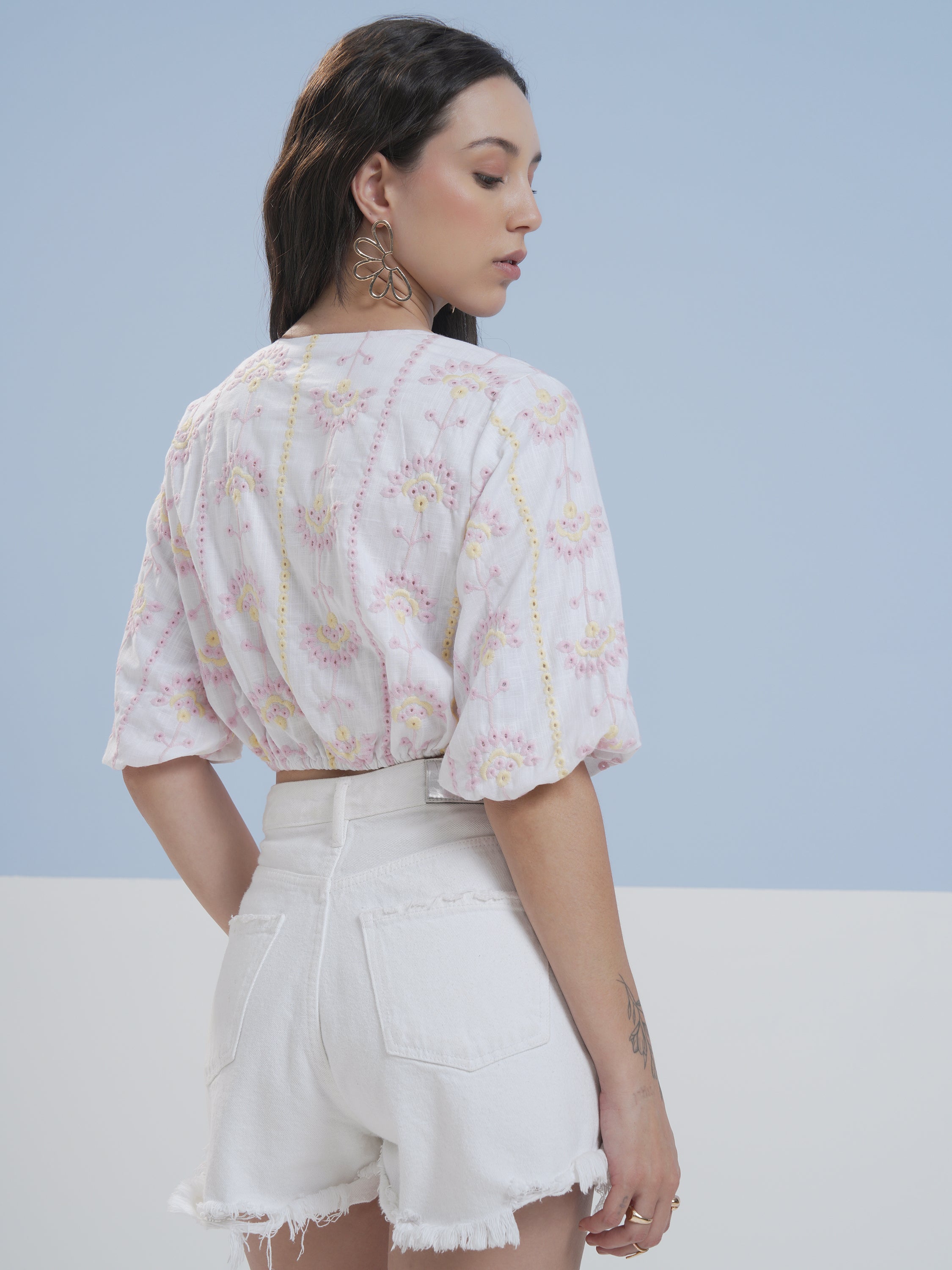 Vara By Vishudh Women White Embroidered Top - White - Image 3