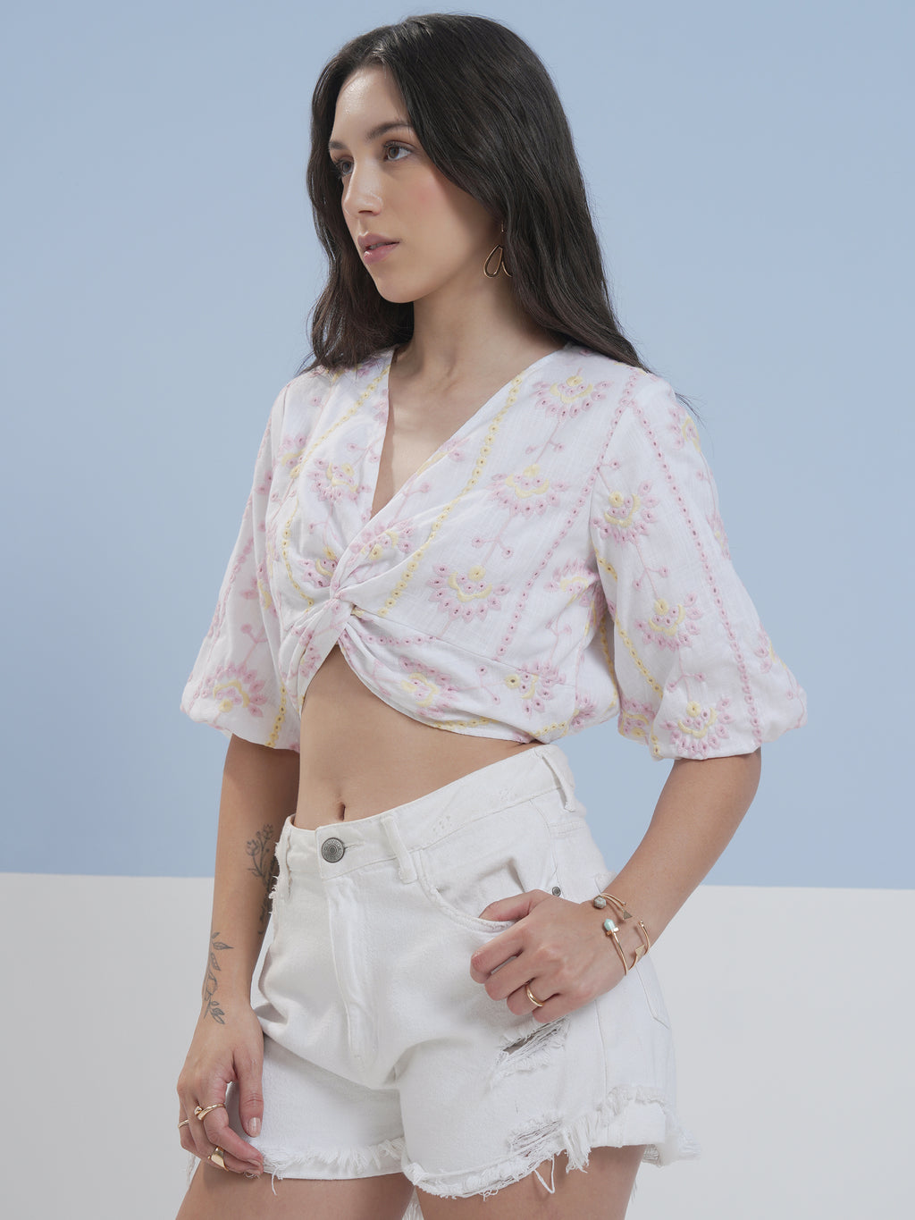 Vara By Vishudh Women White Embroidered Top - White - Image 4