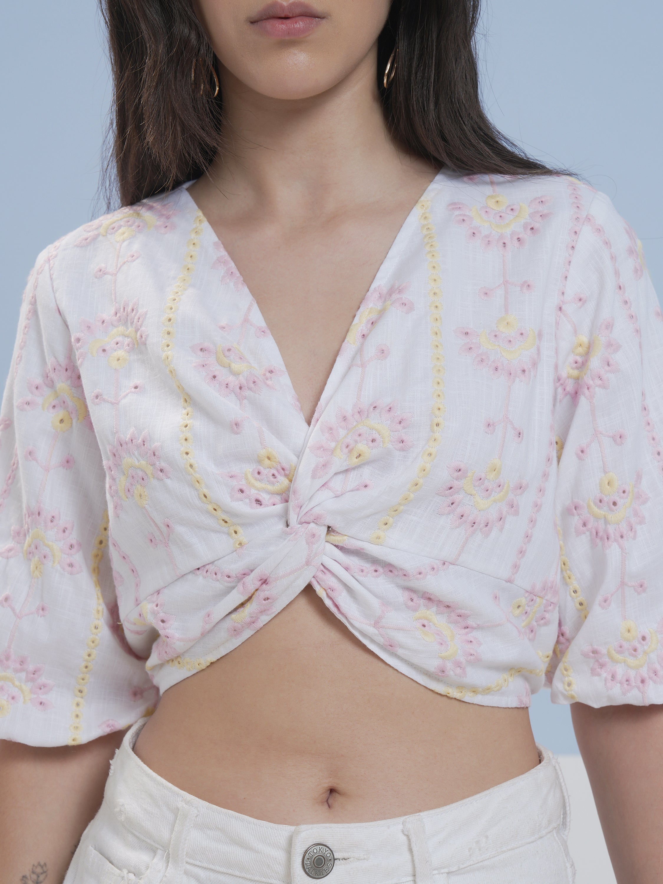 Vara By Vishudh Women White Embroidered Top - White - Image 5