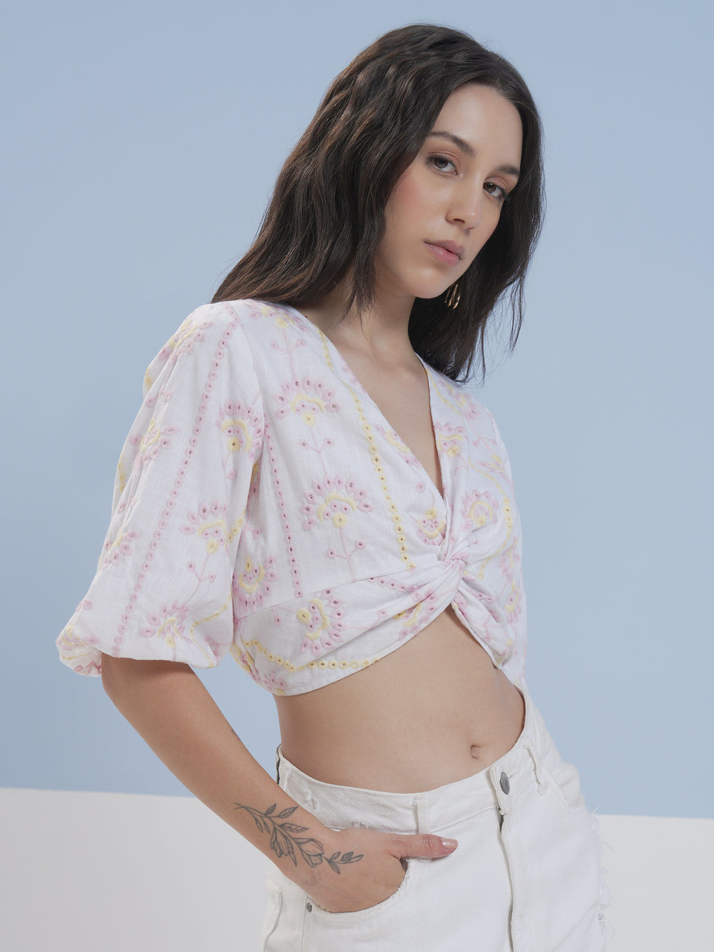 Vara By Vishudh Women White Embroidered Top - White - Image 6