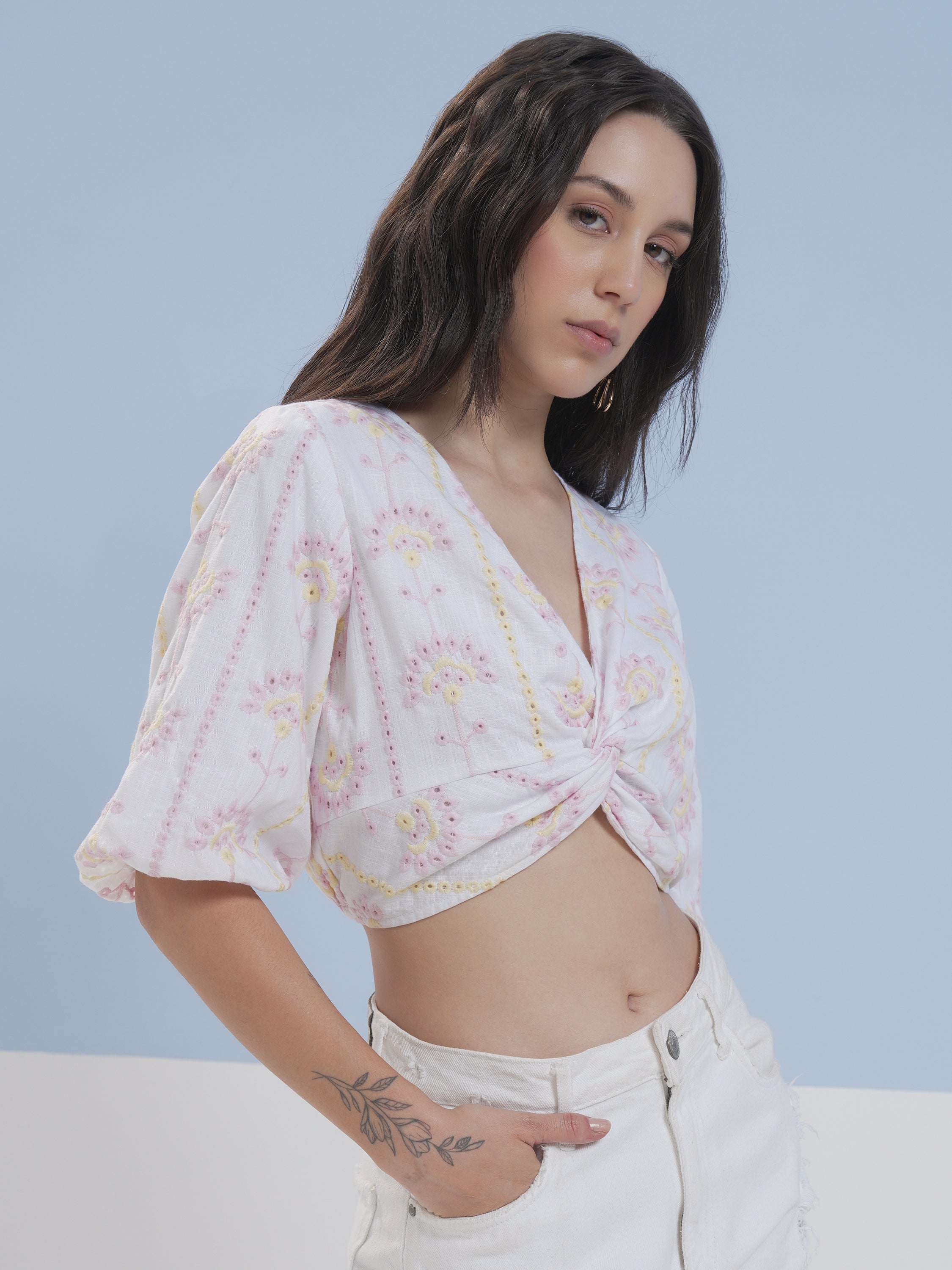 Vara By Vishudh Women White Embroidered Top - White - Image 6