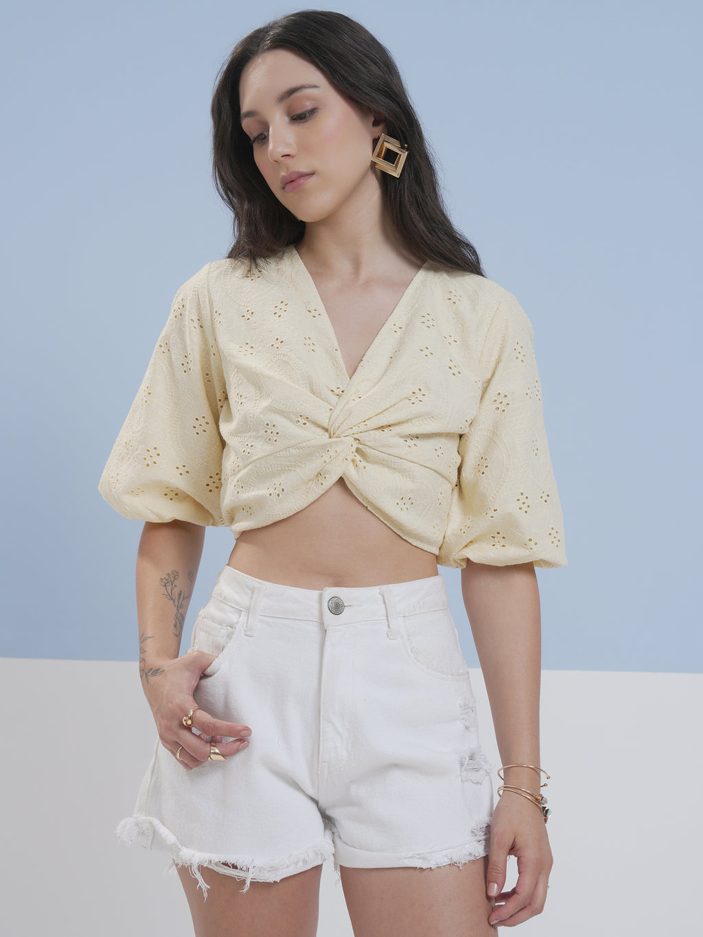 Vara By Vishudh Women Yellow Embroidered Top - Yellow - Image 1