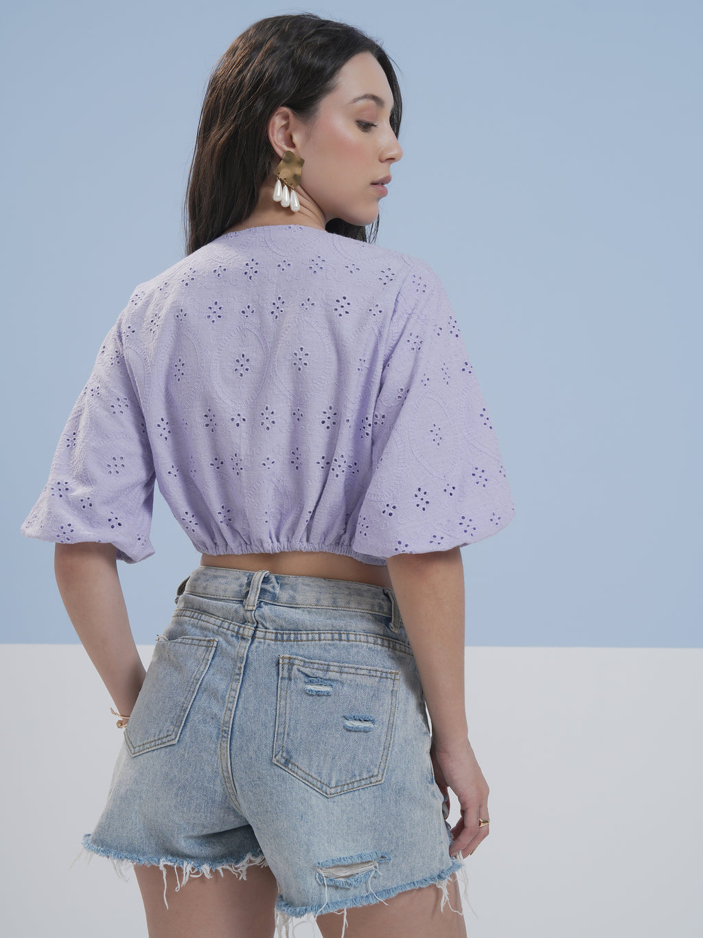 Vara By Vishudh Women Lavender Embroidered Top - Lavender - Image 3