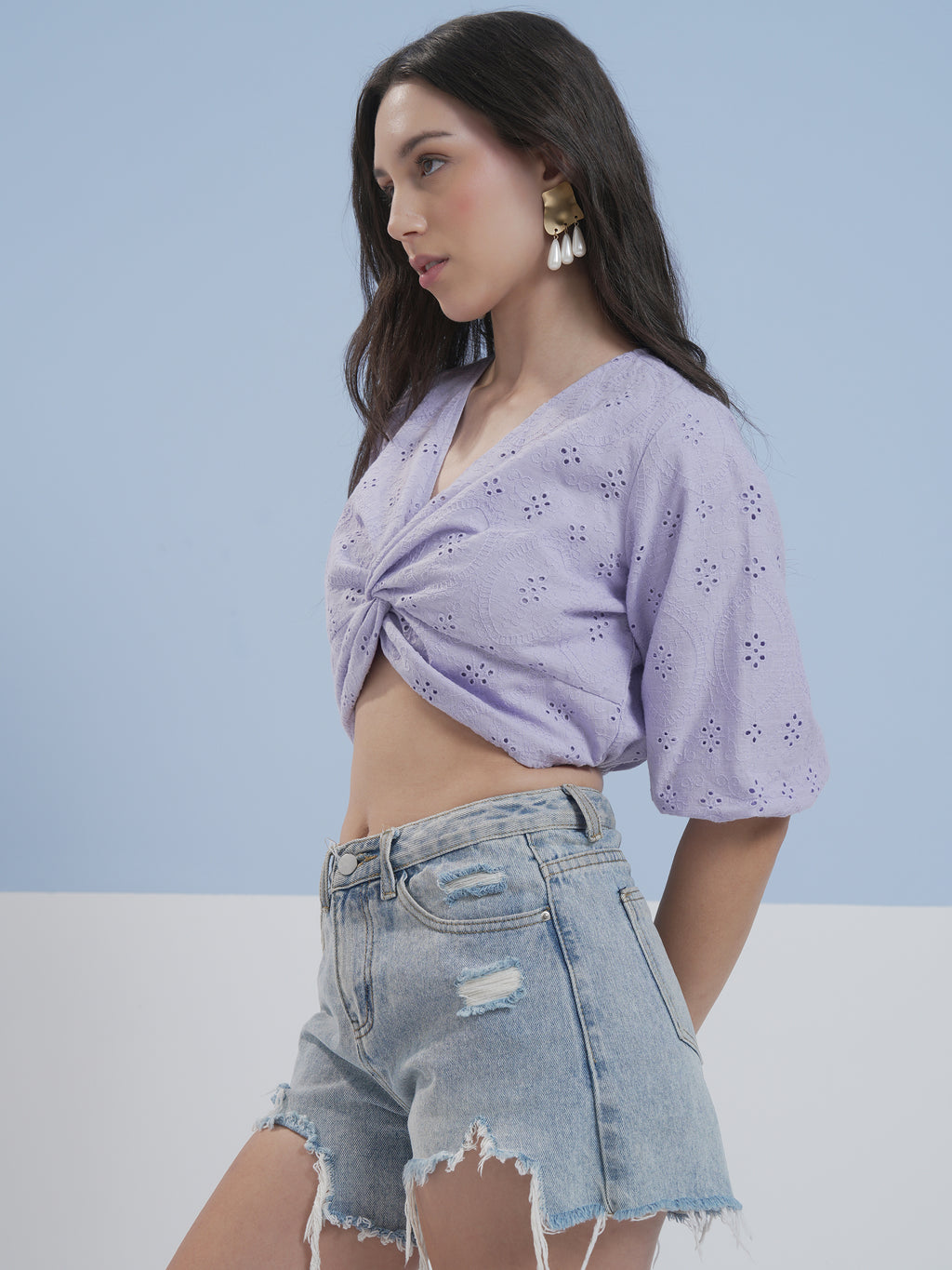 Vara By Vishudh Women Lavender Embroidered Top - Lavender - Image 4