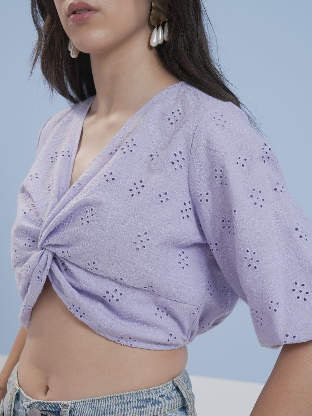 Vara By Vishudh Women Lavender Embroidered Top - Lavender - Image 5