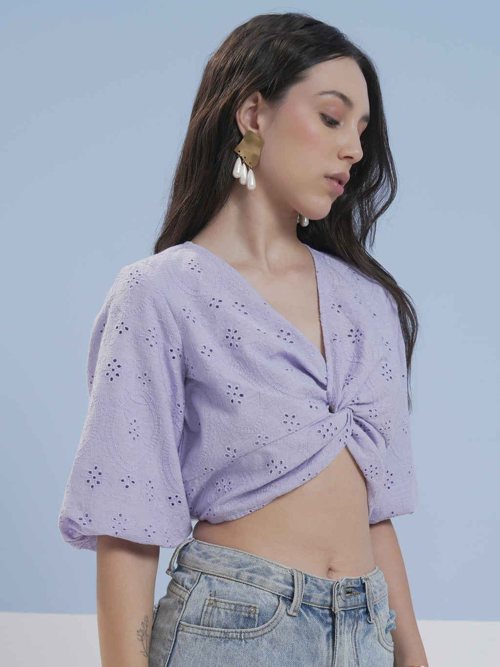 Vara By Vishudh Women Lavender Embroidered Top - Lavender - Image 6
