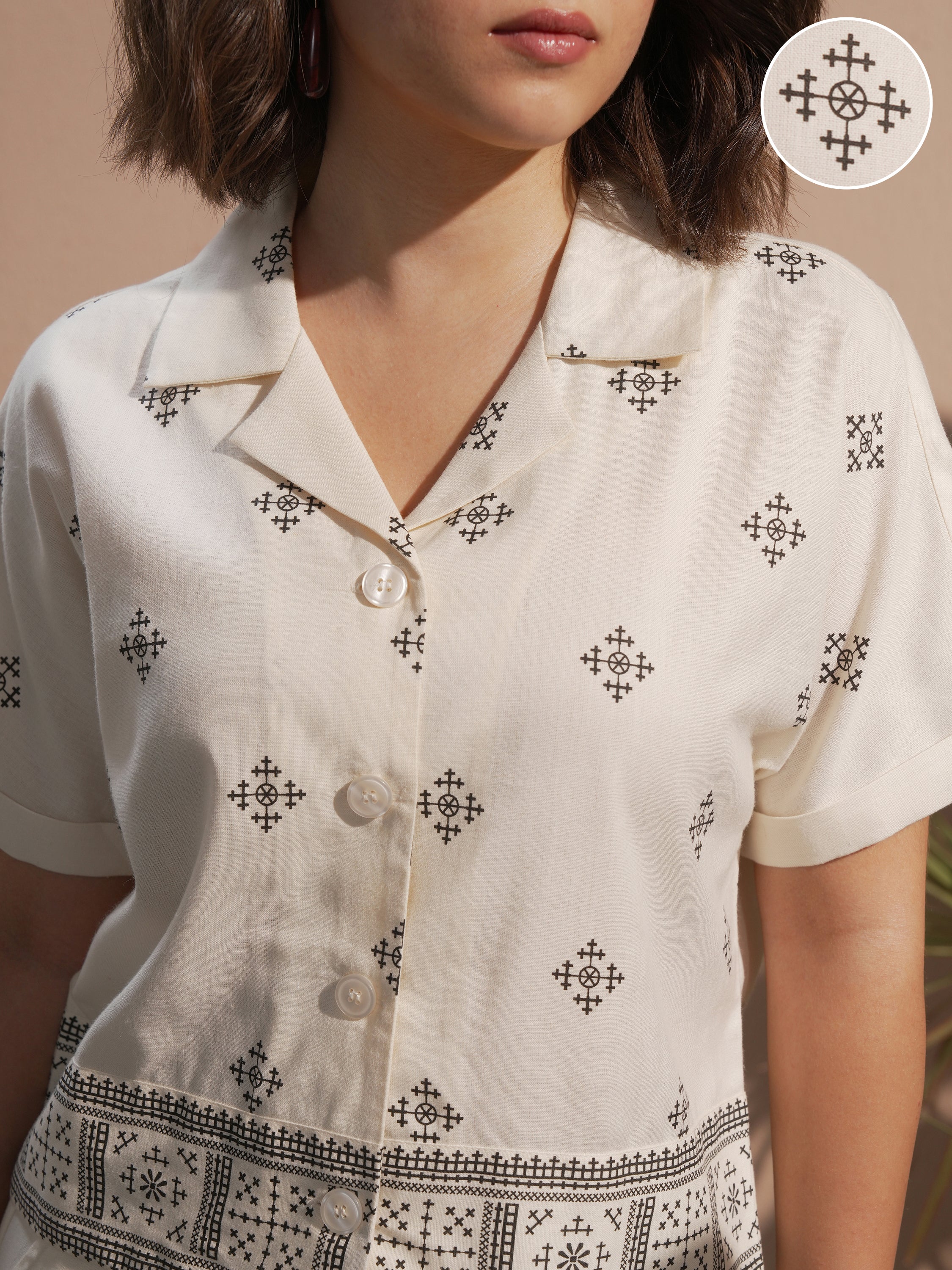 Vara By Vishudh Women Off White Printed Boxy Fit Casual Shirt - Off White - Image 5