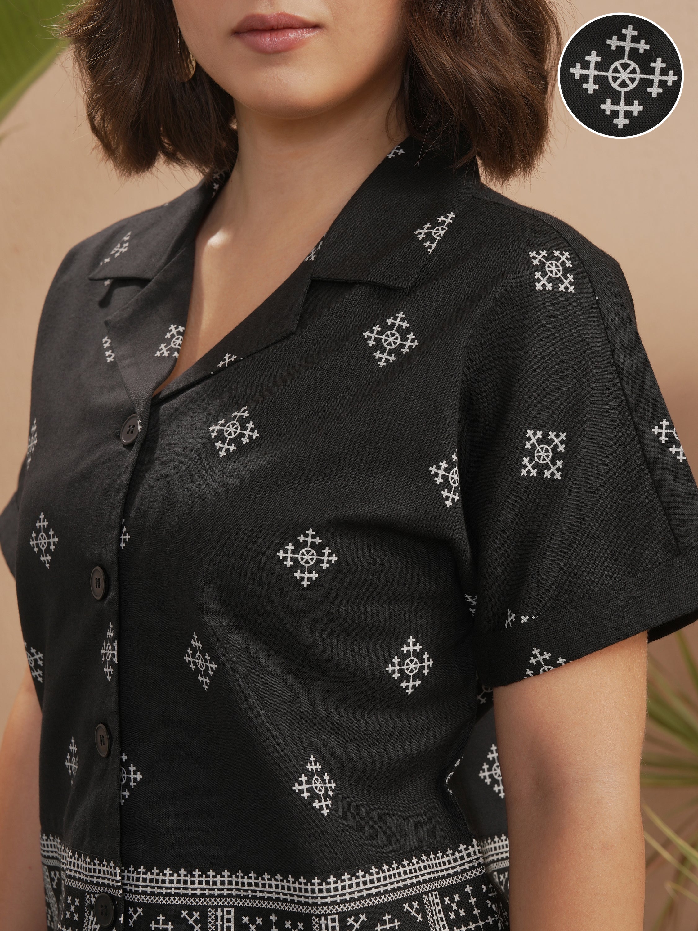 Vara By Vishudh Women Black Printed Boxy Fit Casual Shirt - Black - Image 5