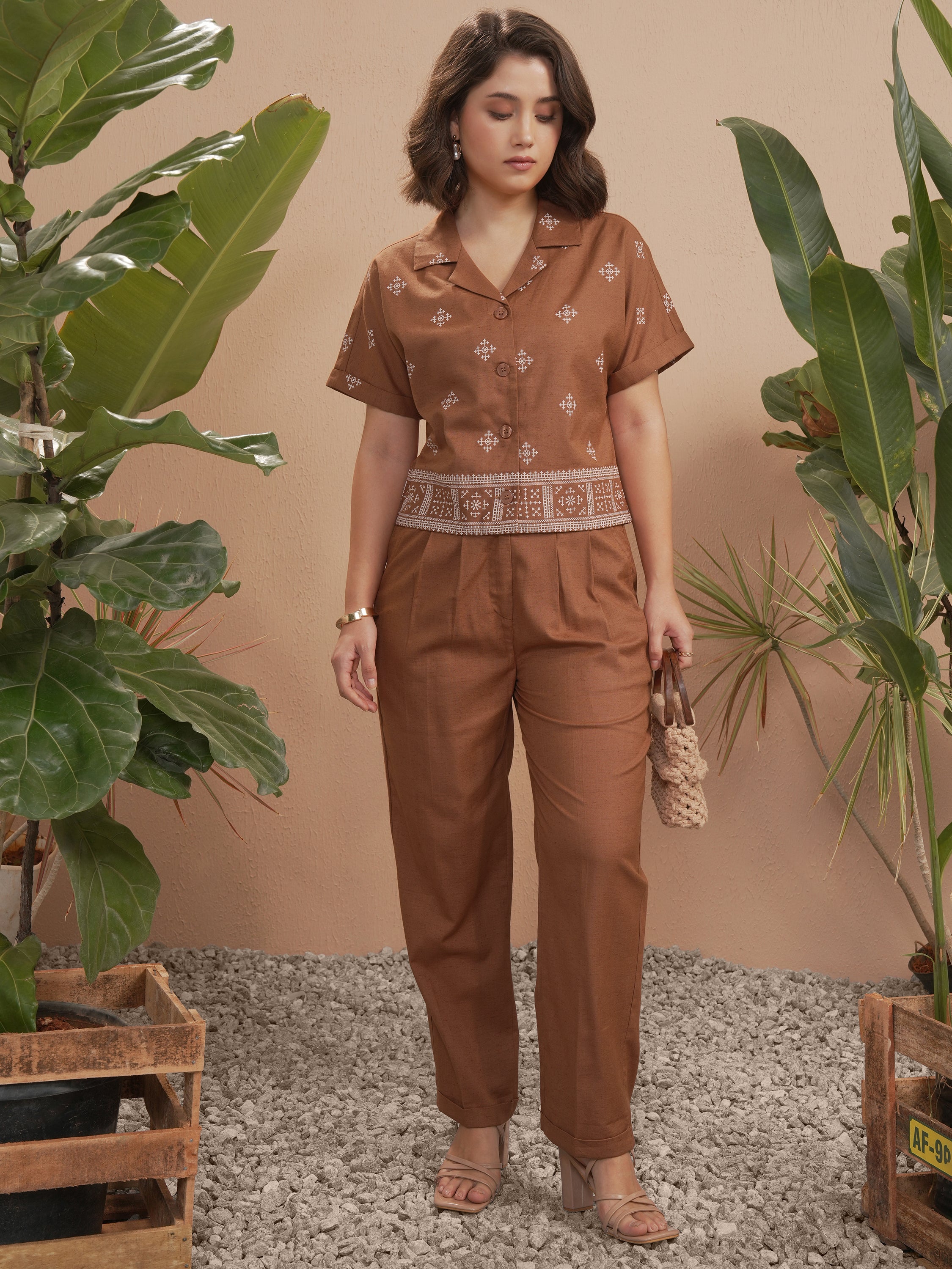 Vara By Vishudh Women Brown Printed Casual Shirt - Brown - Image 2