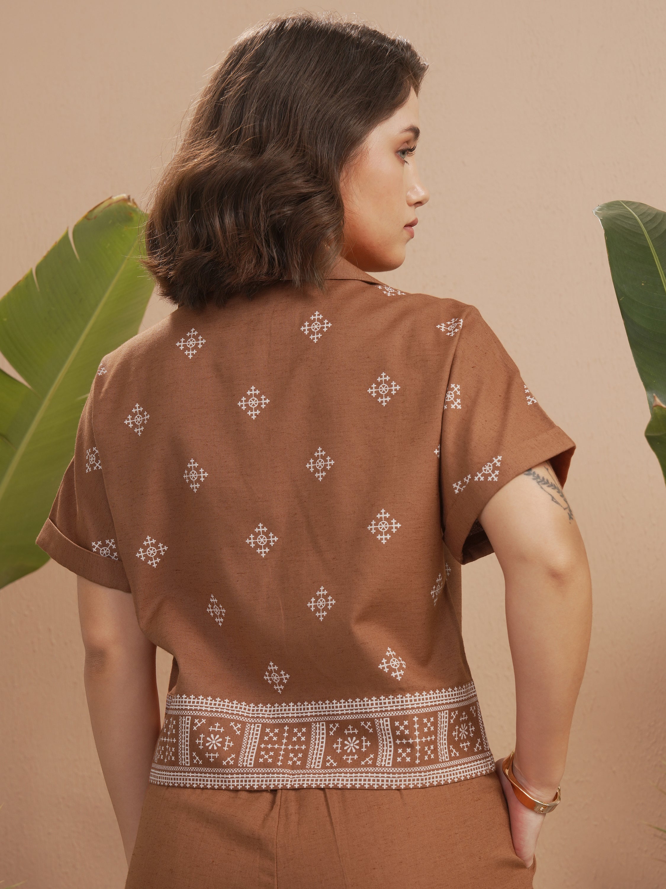 Vara By Vishudh Women Brown Printed Casual Shirt - Brown - Image 3