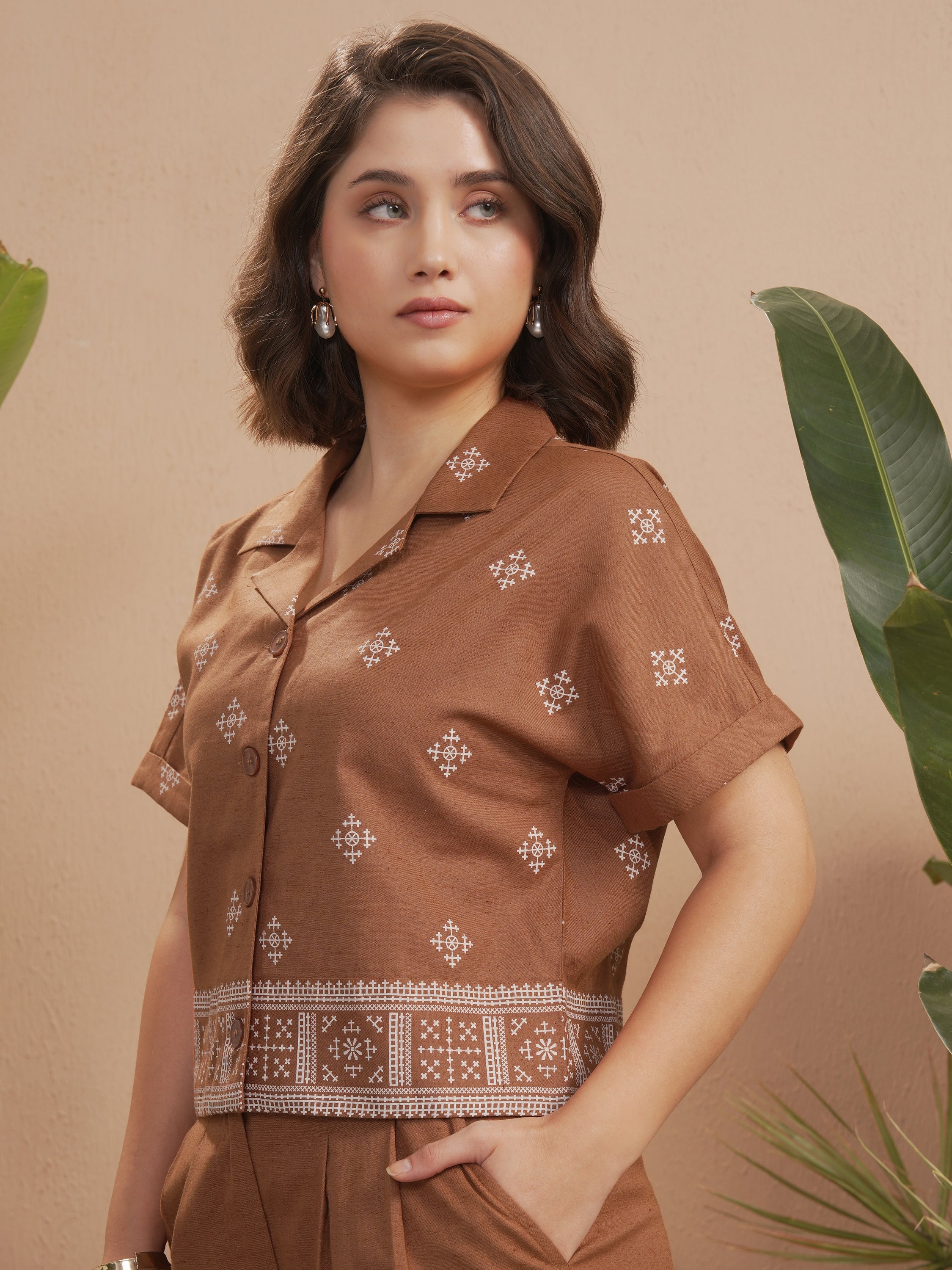 Vara By Vishudh Women Brown Printed Casual Shirt - Brown - Image 4