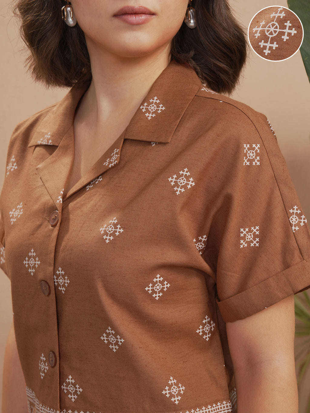 Vara By Vishudh Women Brown Printed Casual Shirt - Brown - Image 5