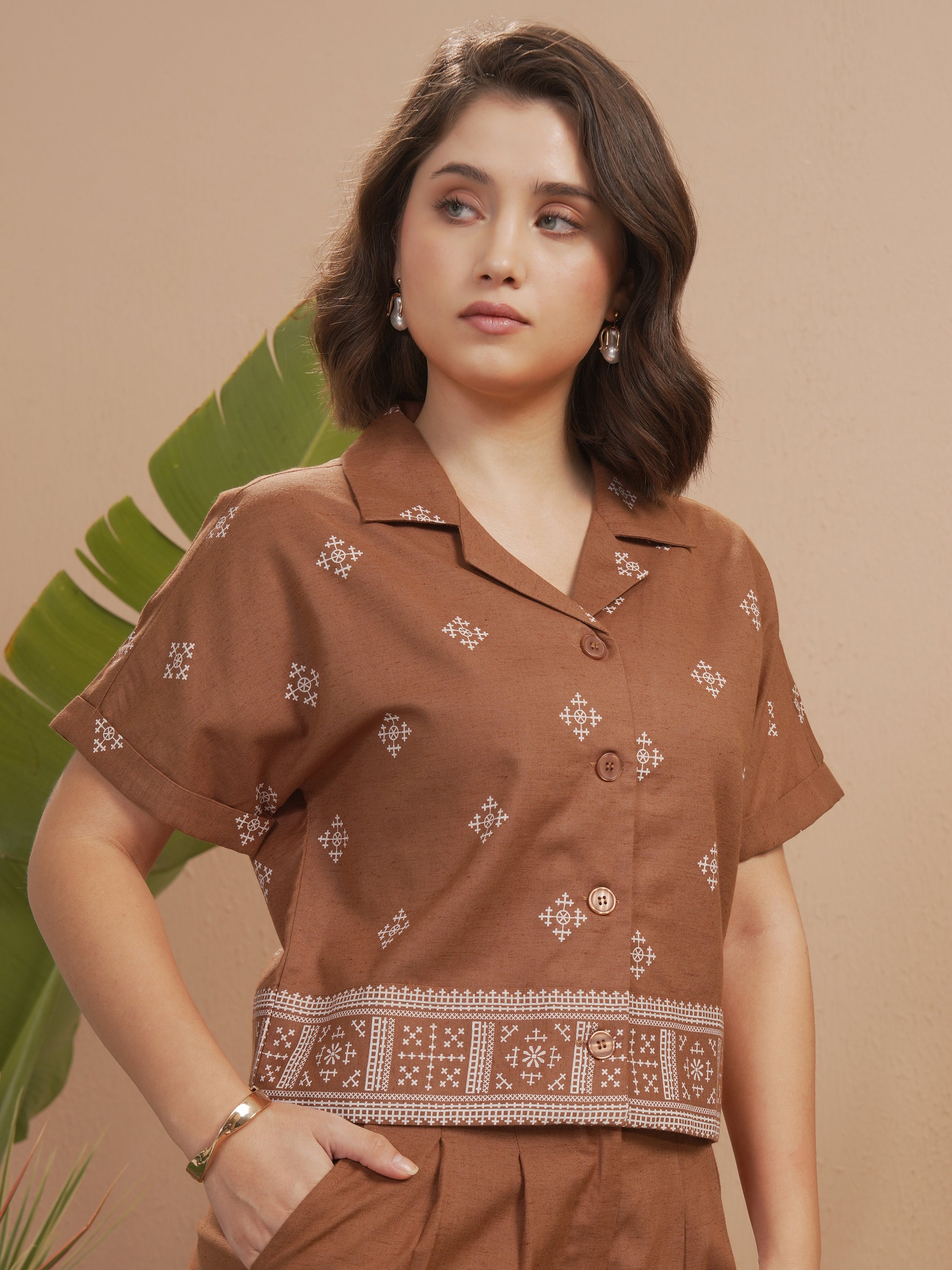 Vara By Vishudh Women Brown Printed Casual Shirt - Brown - Image 6