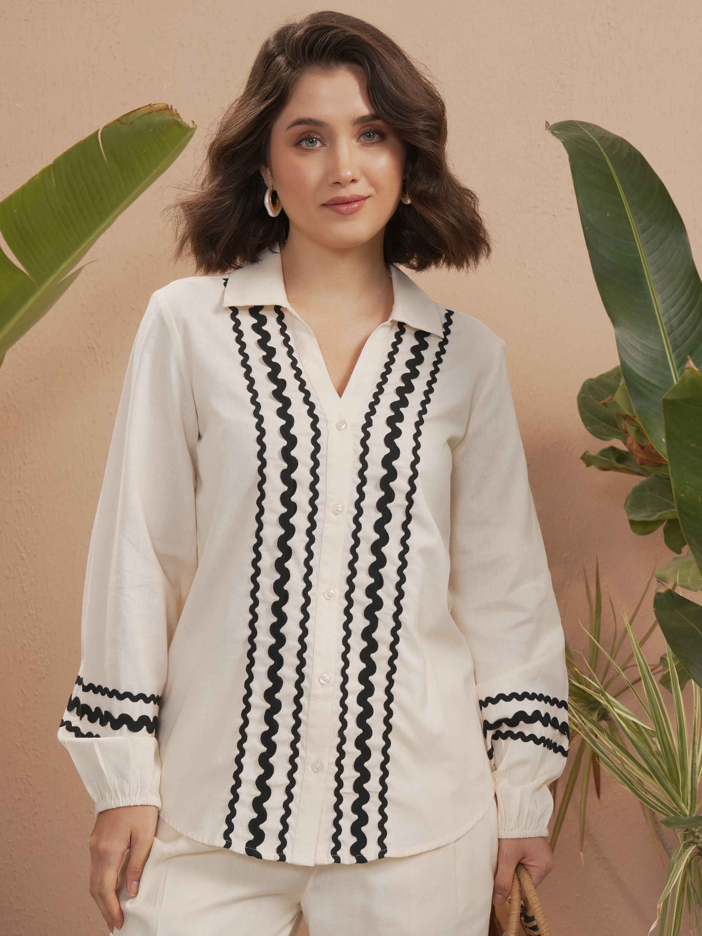 Vara By Vishudh Women Off White Solid Casual Shirt - Off White - Image 1