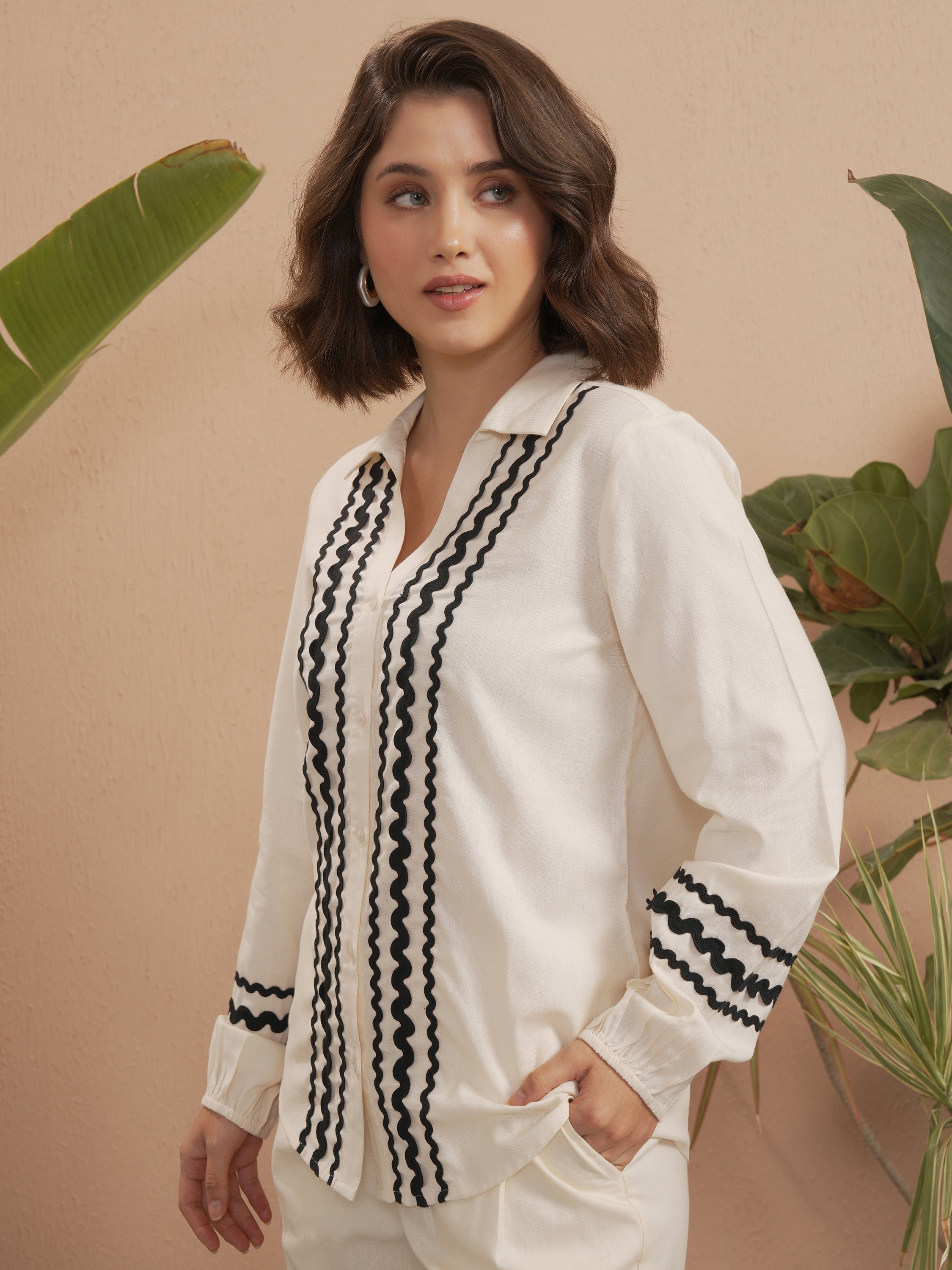 Vara By Vishudh Women Off White Solid Casual Shirt - Off White - Image 4