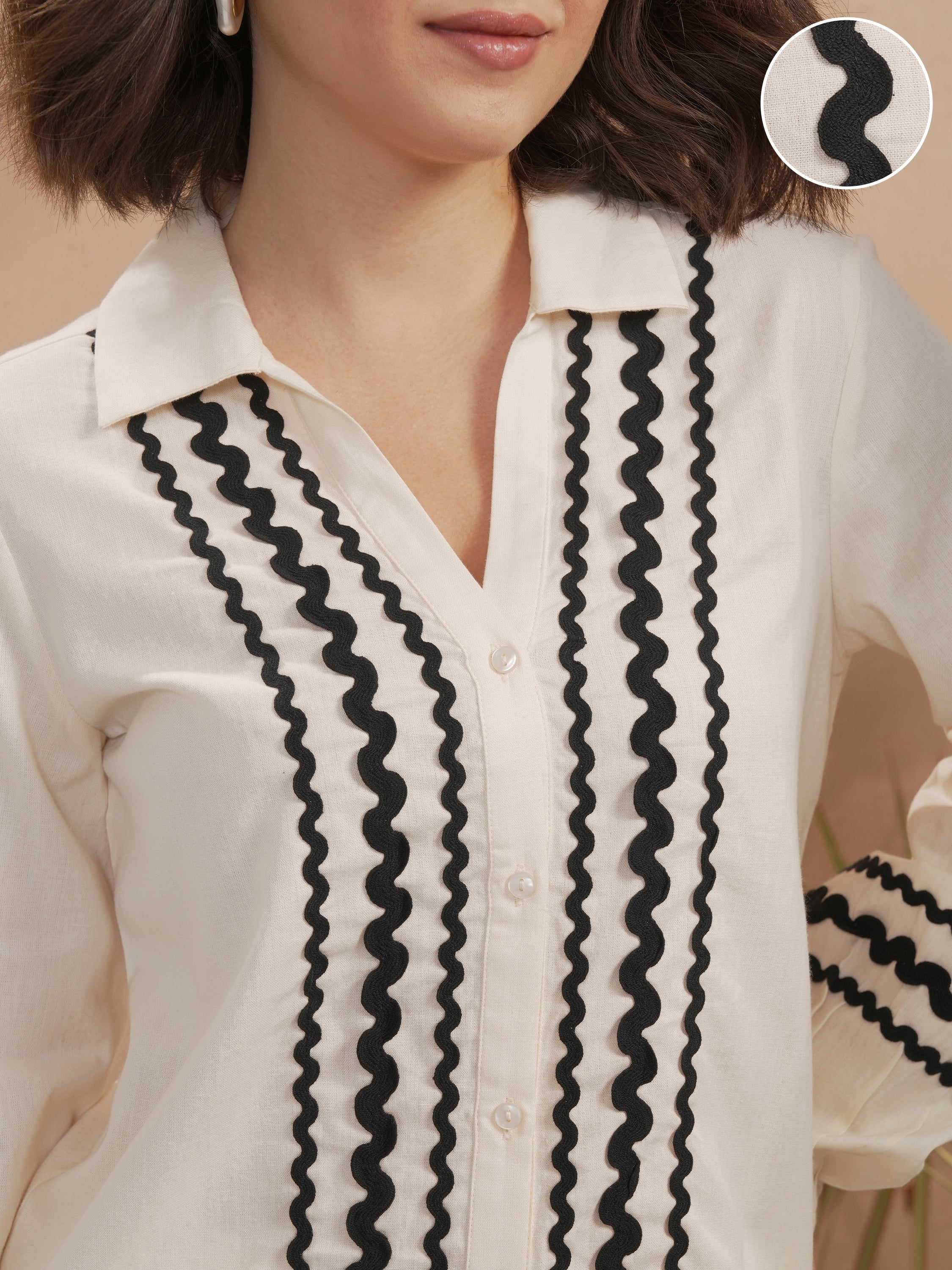 Vara By Vishudh Women Off White Solid Casual Shirt - Off White - Image 5