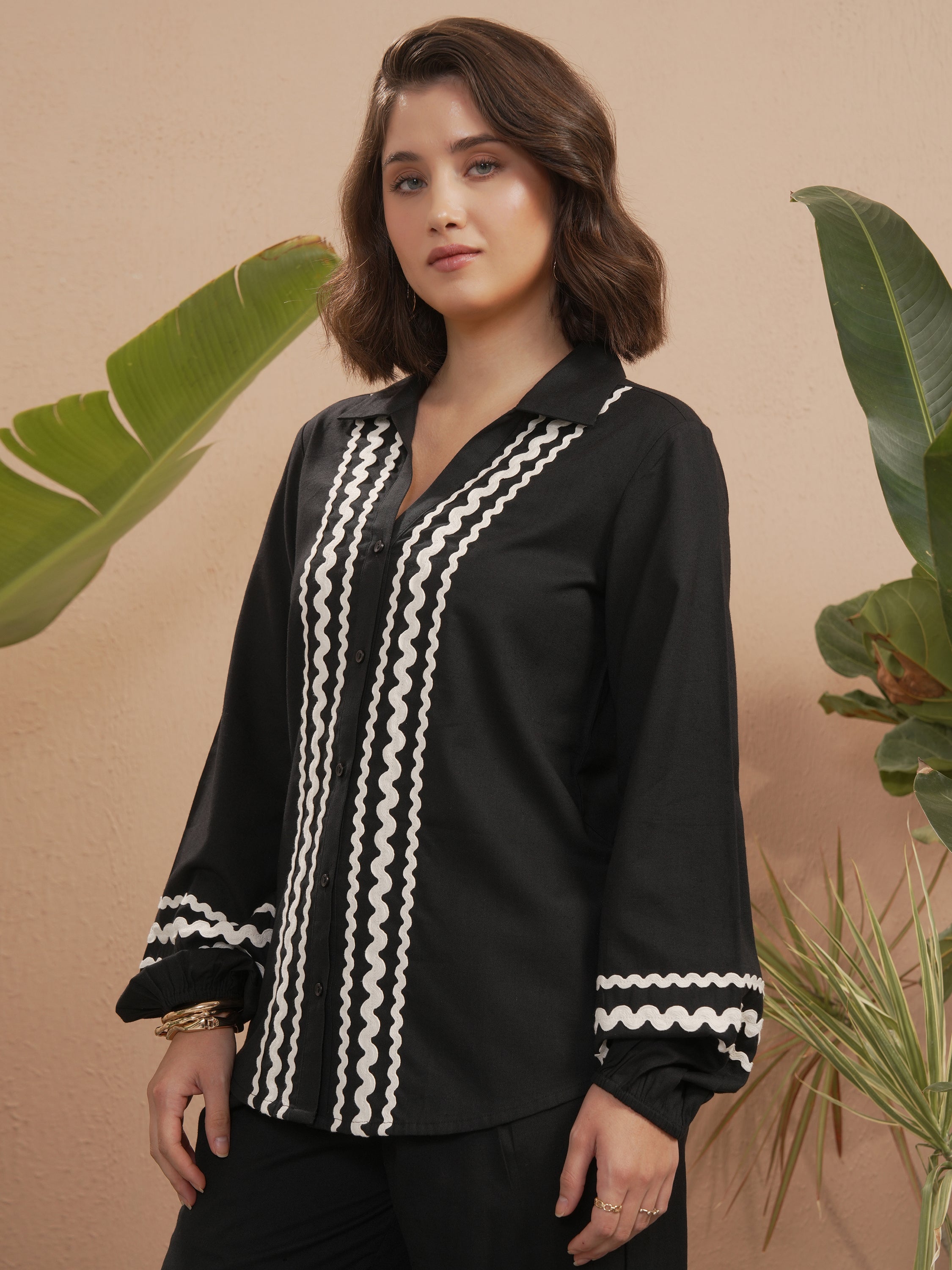 Vara By Vishudh Women Black Solid Casual Shirt - Black - Image 4