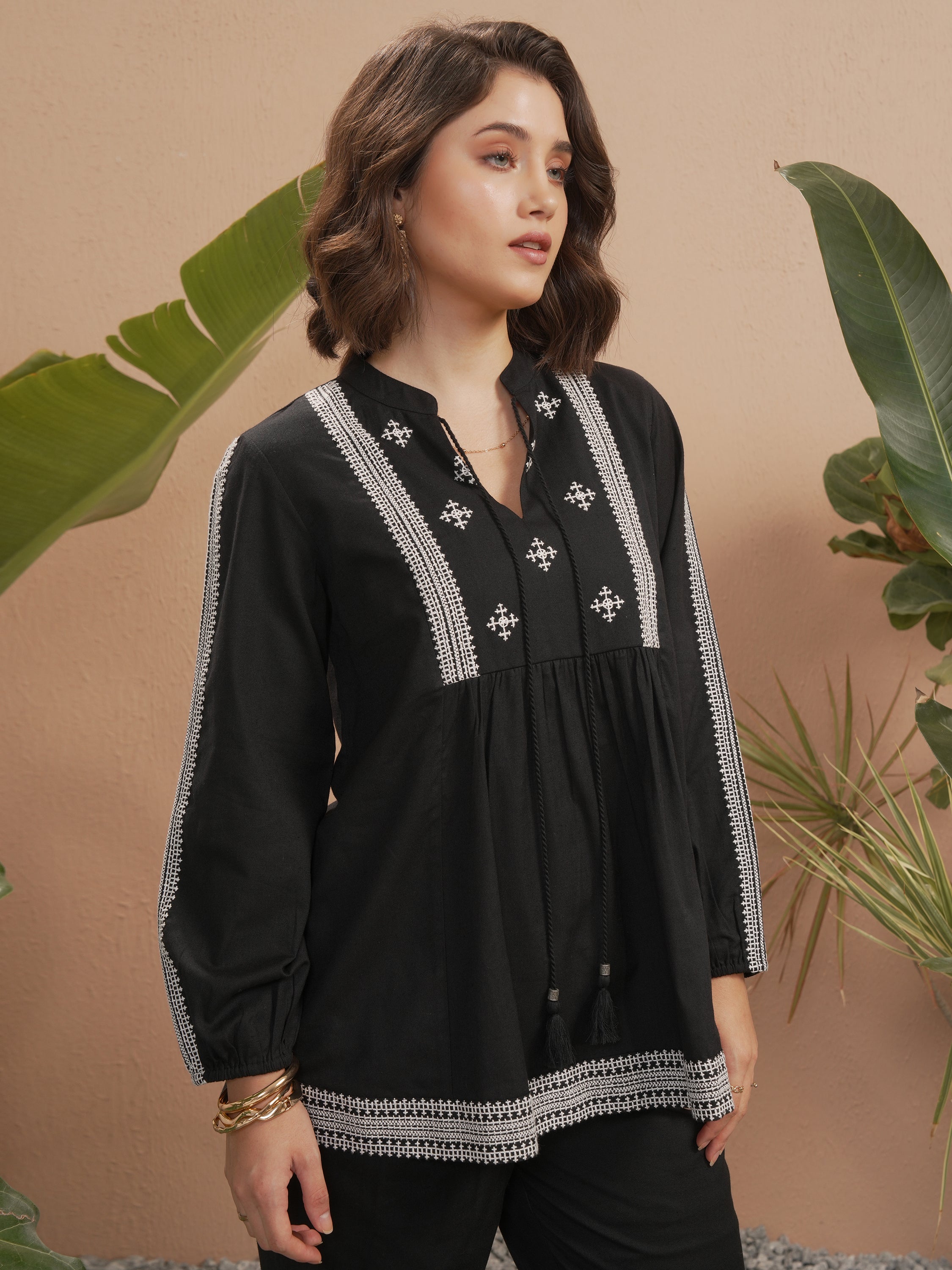 Vara By Vishudh Women Black Embroidered Top - Black - Image 6