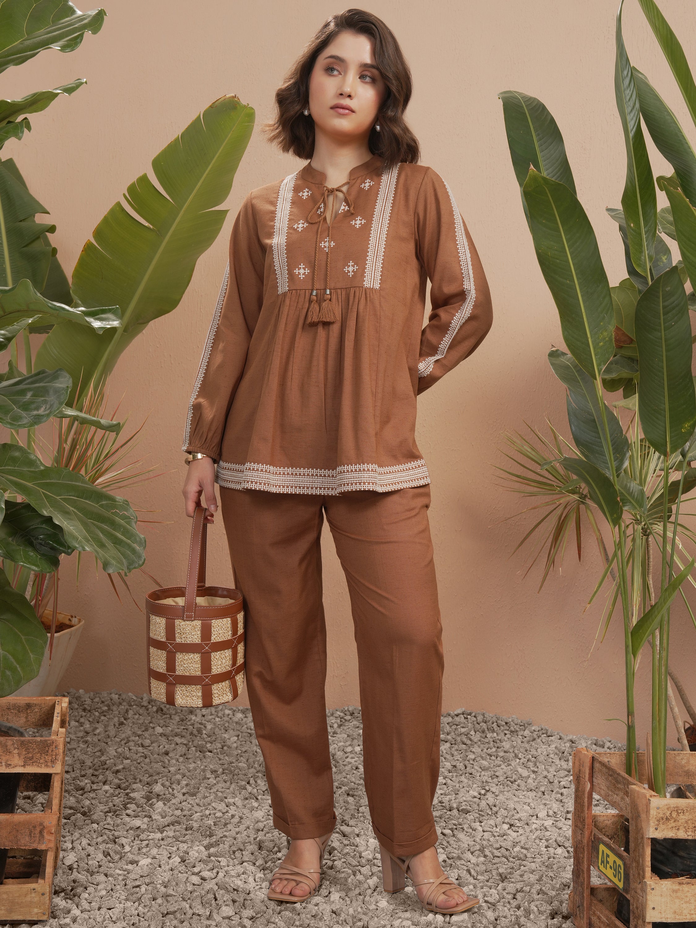 Vara By Vishudh Women Brown Embroidered Top - Brown - Image 2