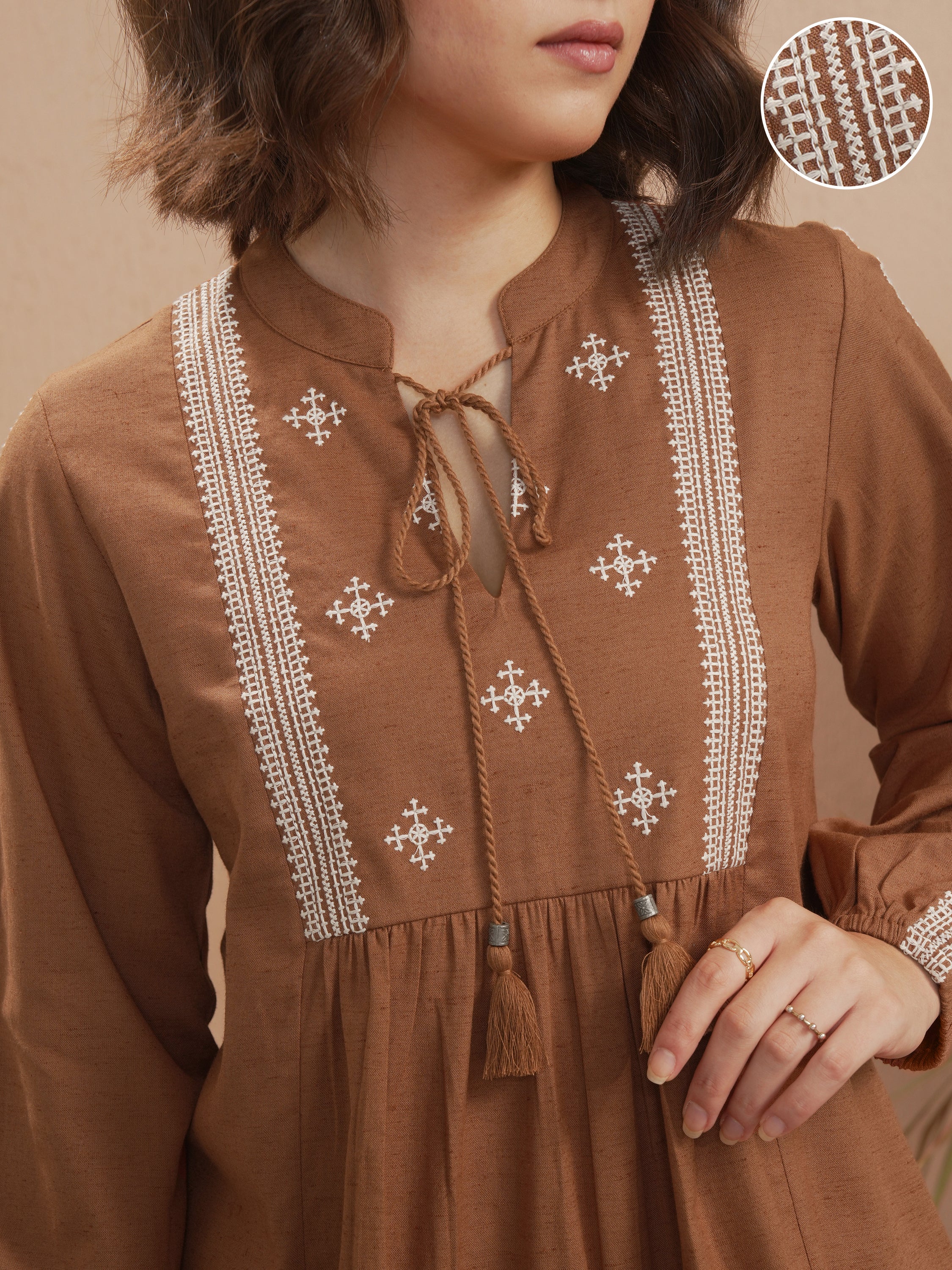 Vara By Vishudh Women Brown Embroidered Top - Brown - Image 5