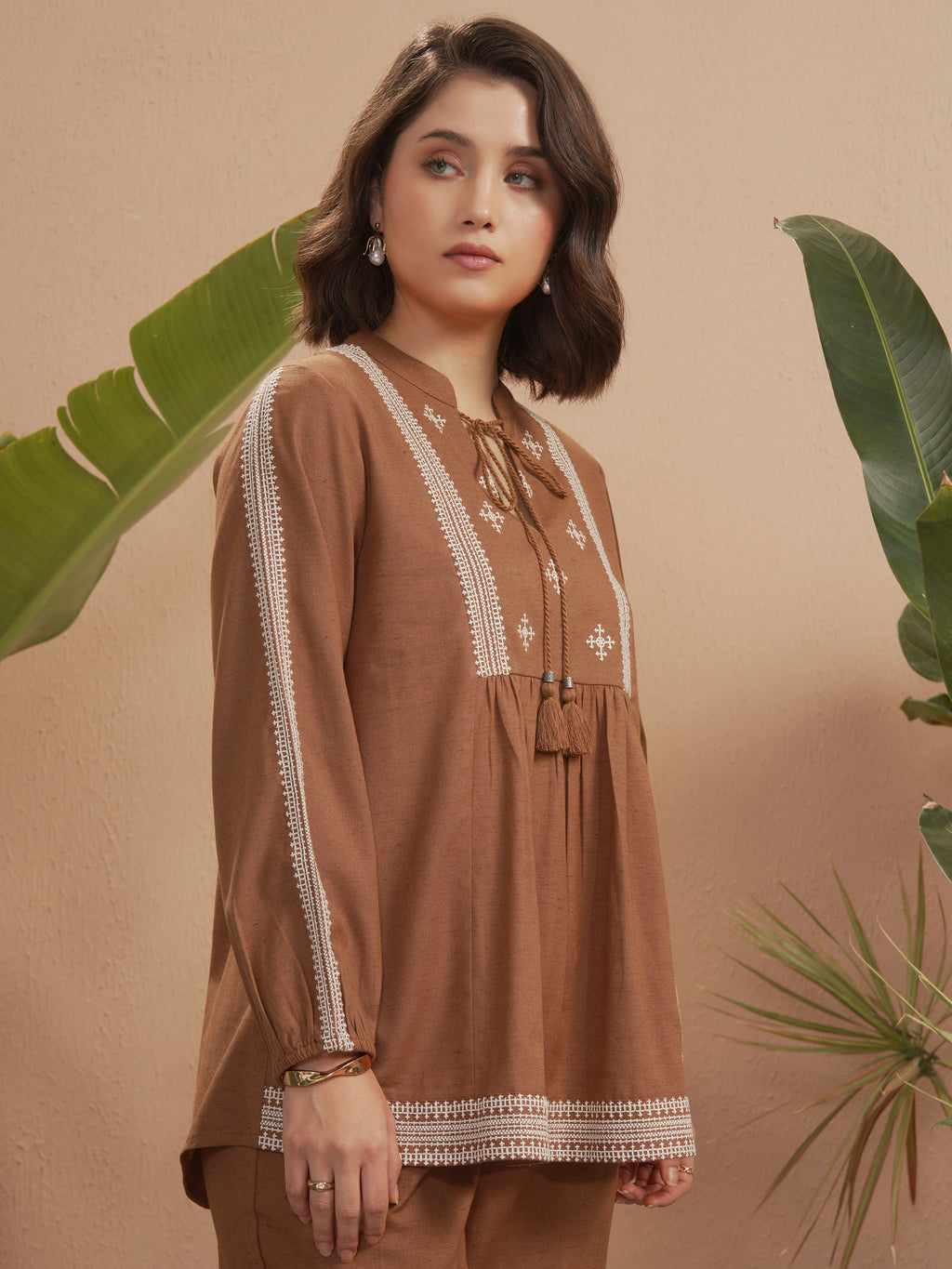 Vara By Vishudh Women Brown Embroidered Top - Brown - Image 6