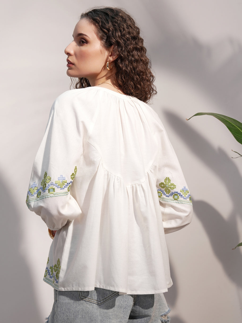 Vara By Vishudh Women White Embroidered Top - White - Image 3