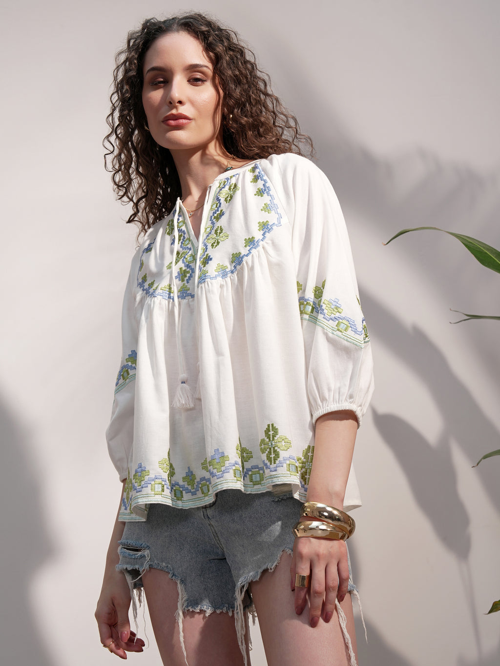 Vara By Vishudh Women White Embroidered Top - White - Image 4