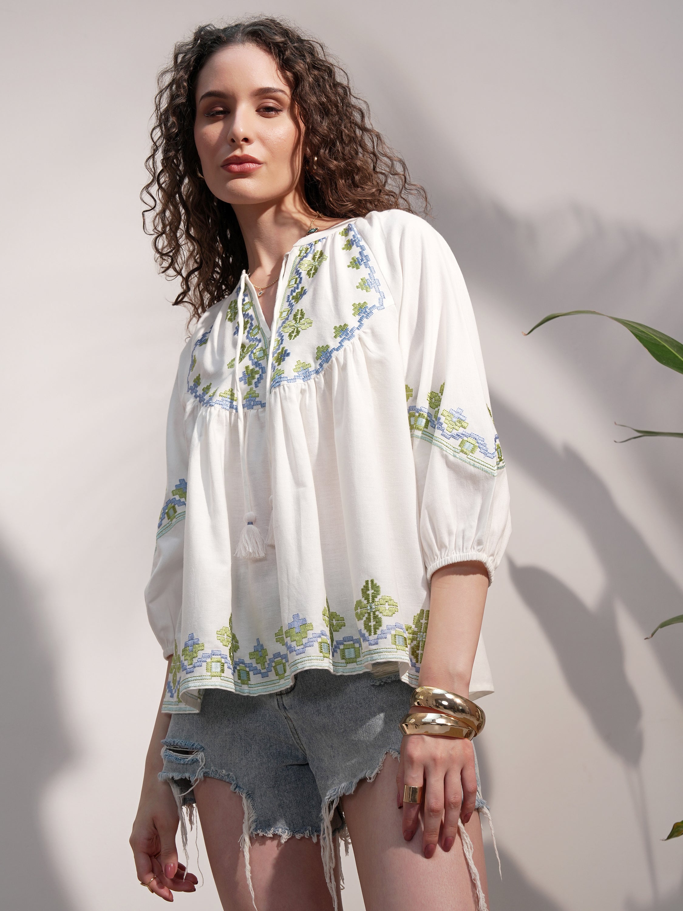 Vara By Vishudh Women White Embroidered Top - White - Image 4