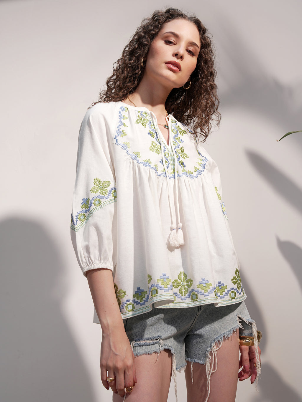 Vara By Vishudh Women White Embroidered Top - White - Image 6