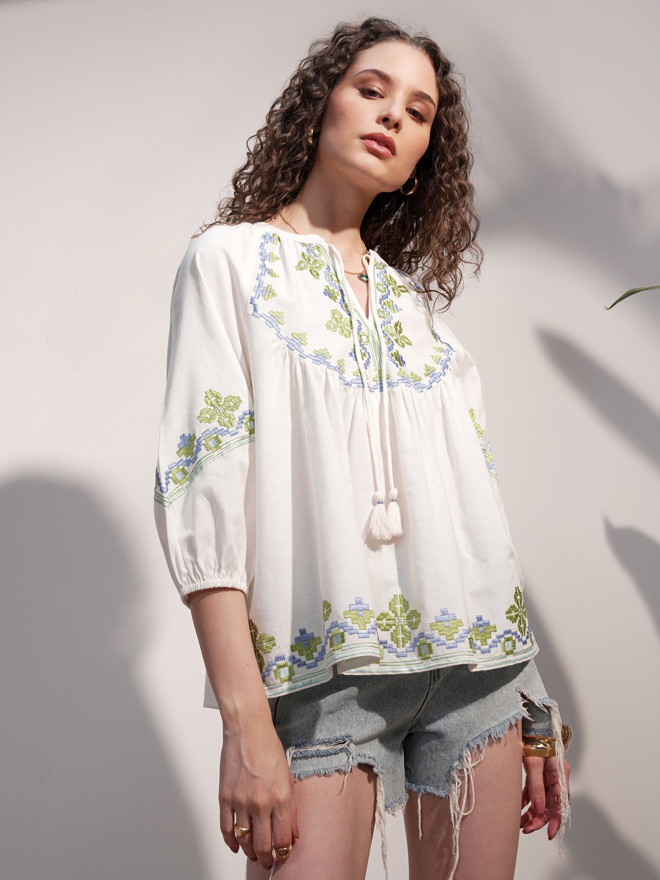 Vara By Vishudh Women White Embroidered Top - White - Image 6