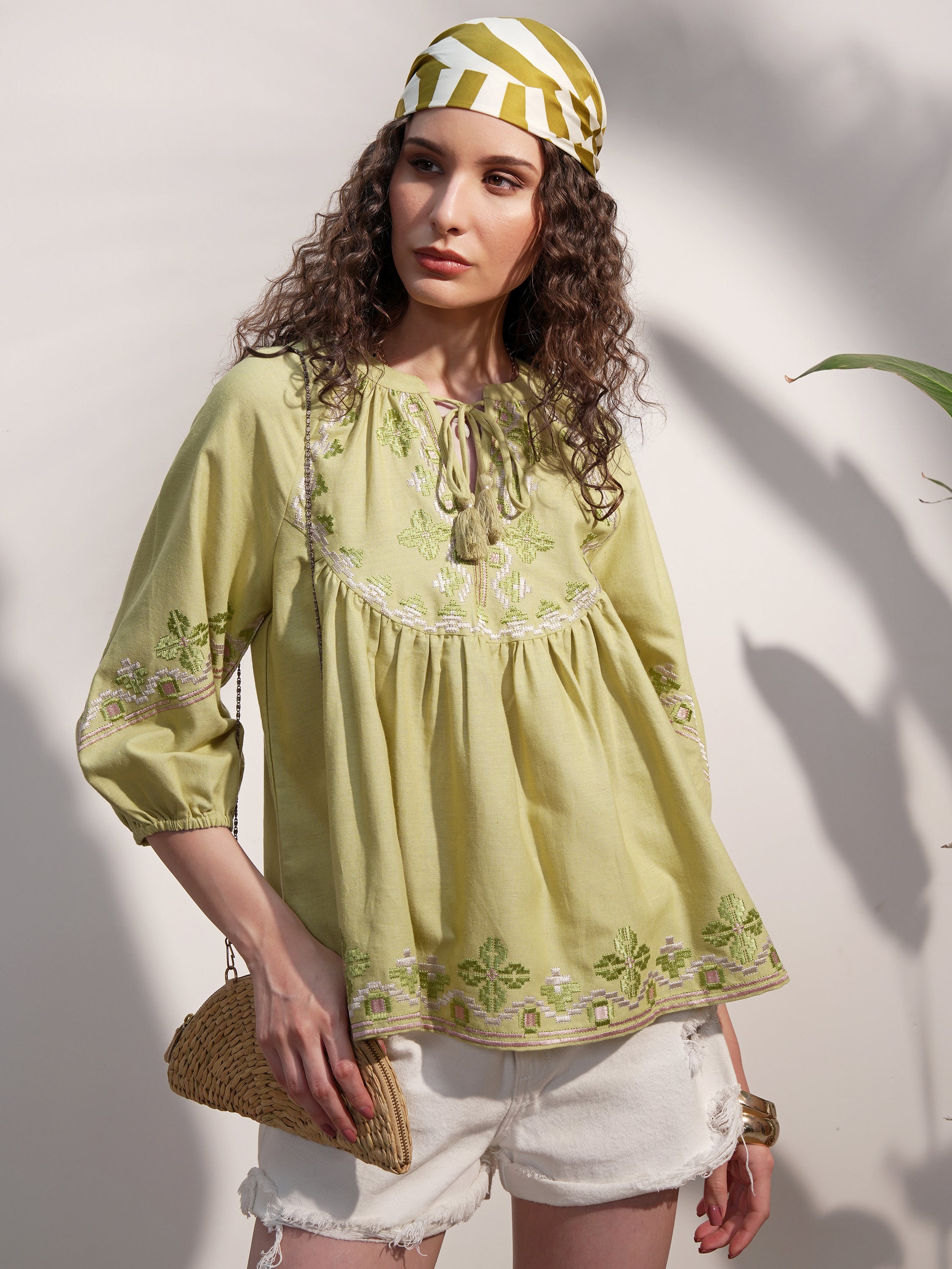 Vara By Vishudh Women Green Embroidered Top - Green - Image 1