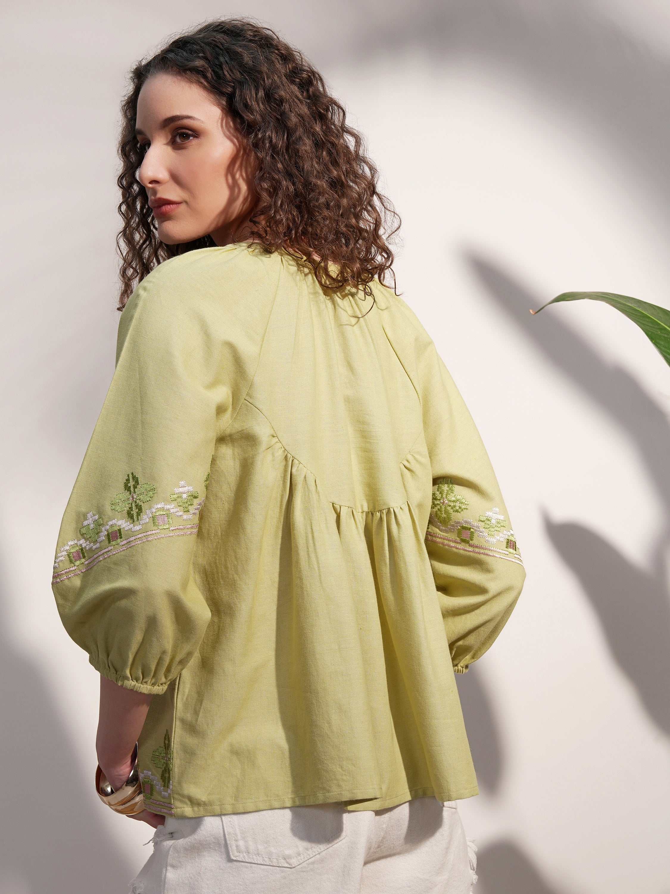 Vara By Vishudh Women Green Embroidered Top - Green - Image 3