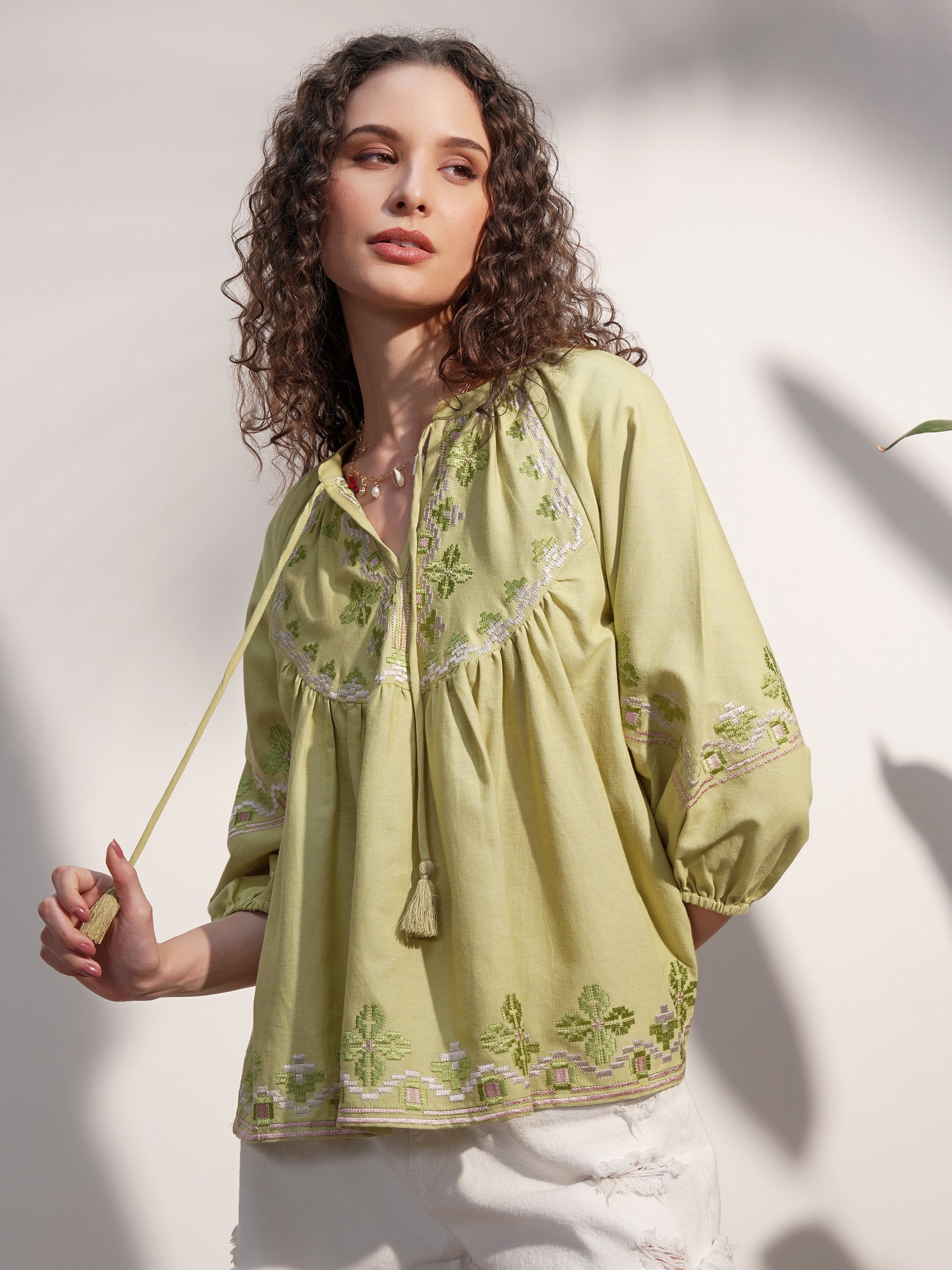 Vara By Vishudh Women Green Embroidered Top - Green - Image 4