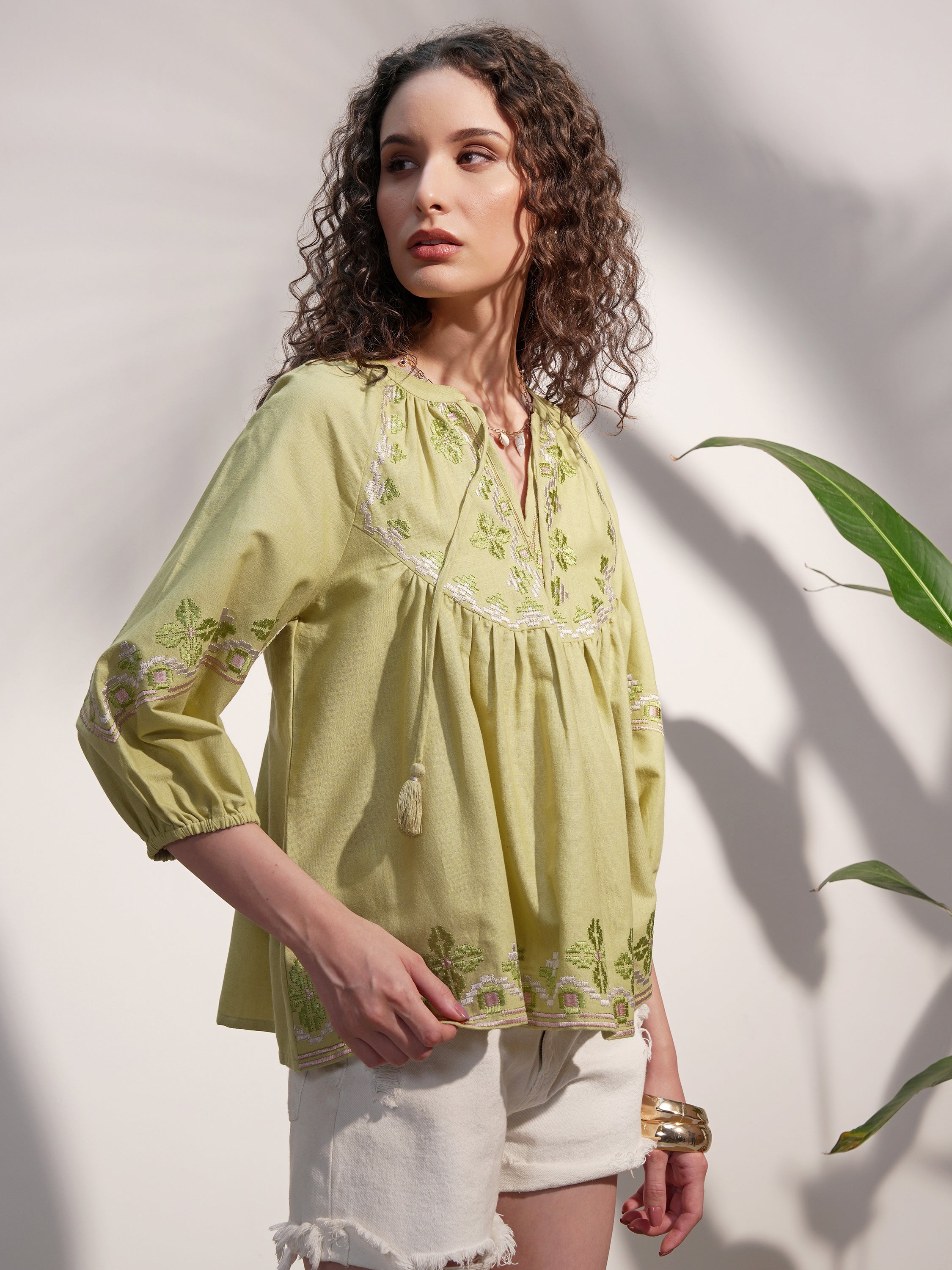 Vara By Vishudh Women Green Embroidered Top - Green - Image 6