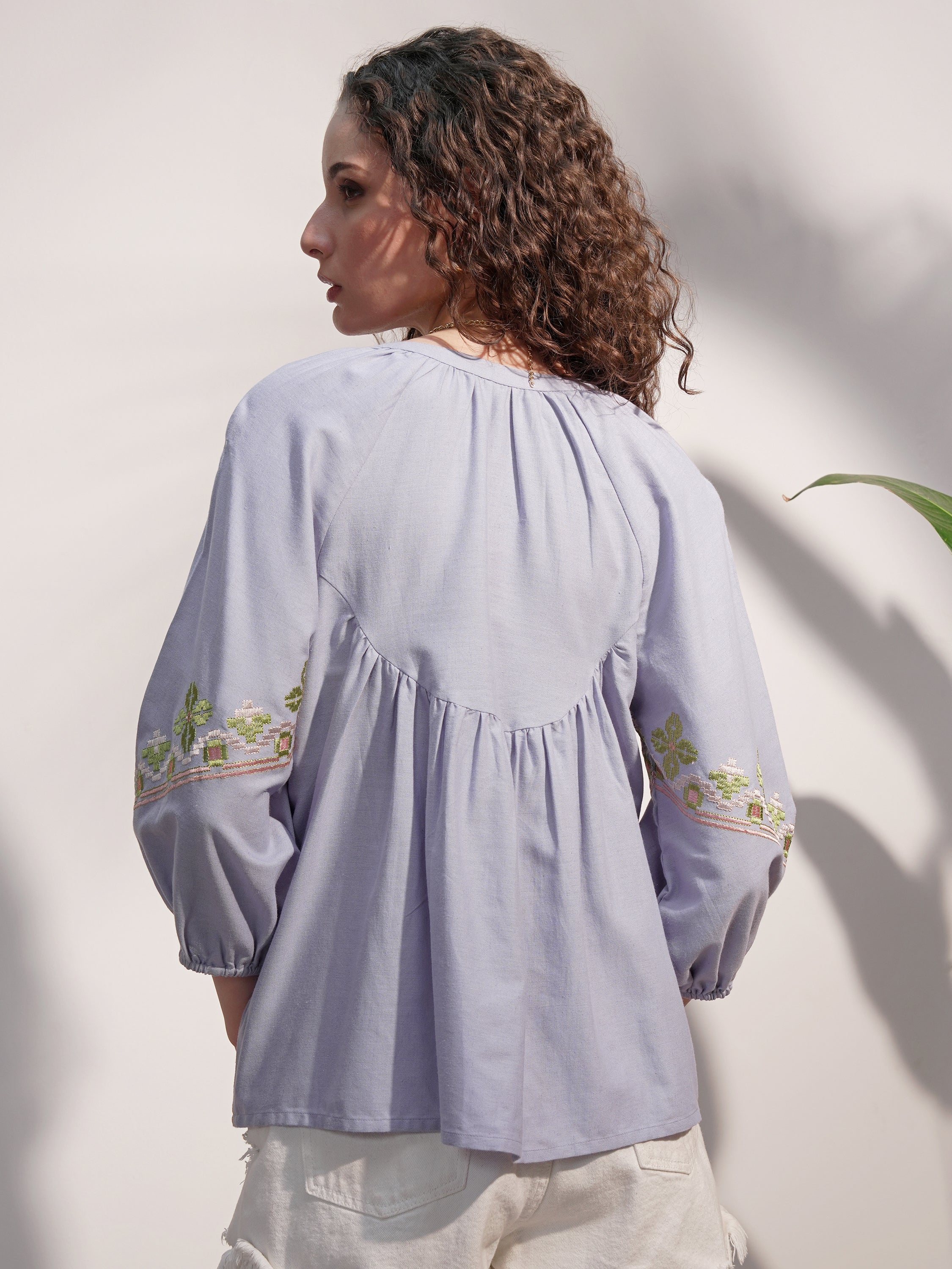 Vara By Vishudh Women Blue Embroidered Top - Blue - Image 3