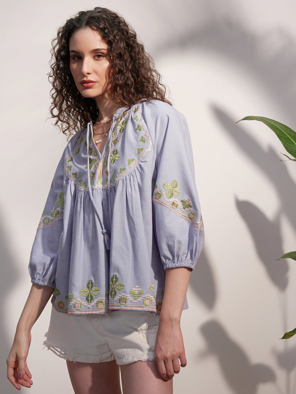 Vara By Vishudh Women Blue Embroidered Top - Blue - Image 4