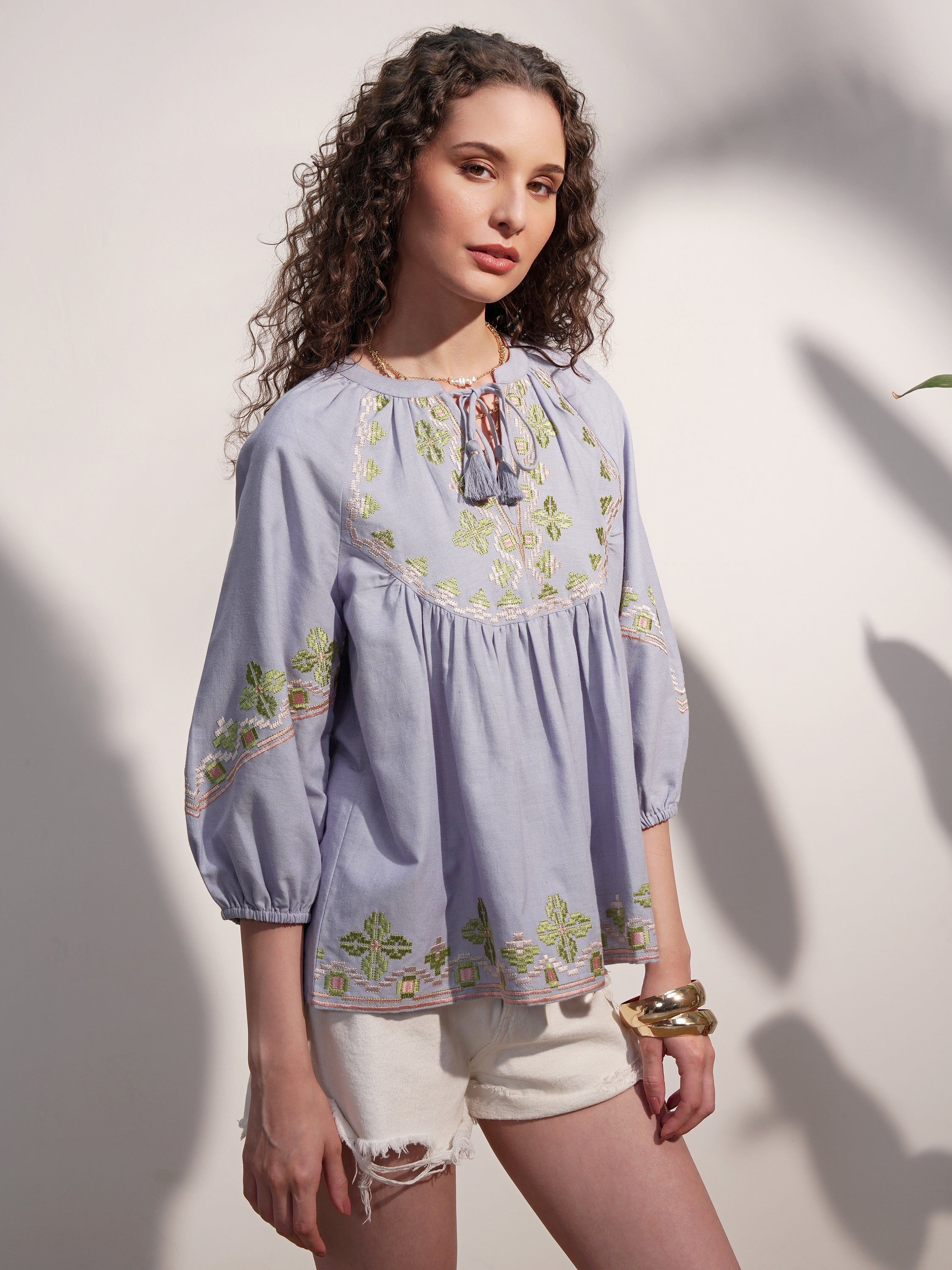 Vara By Vishudh Women Blue Embroidered Top - Blue - Image 6