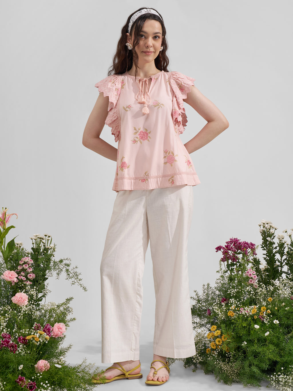 Vara By Vishudh Women Peach Printed Regular Top