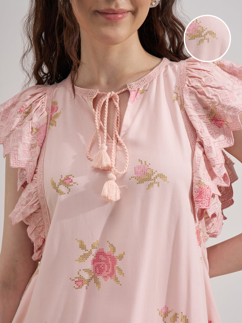 Vara By Vishudh Women Peach Printed Regular Top