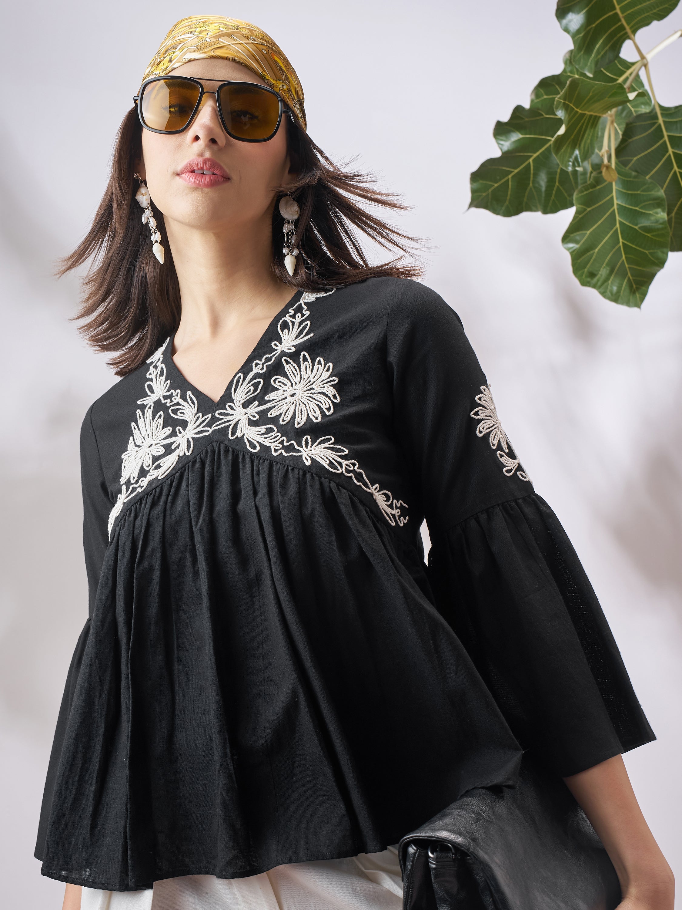 Vara By Vishudh Women Black Embroidered Top - Black - Image 1