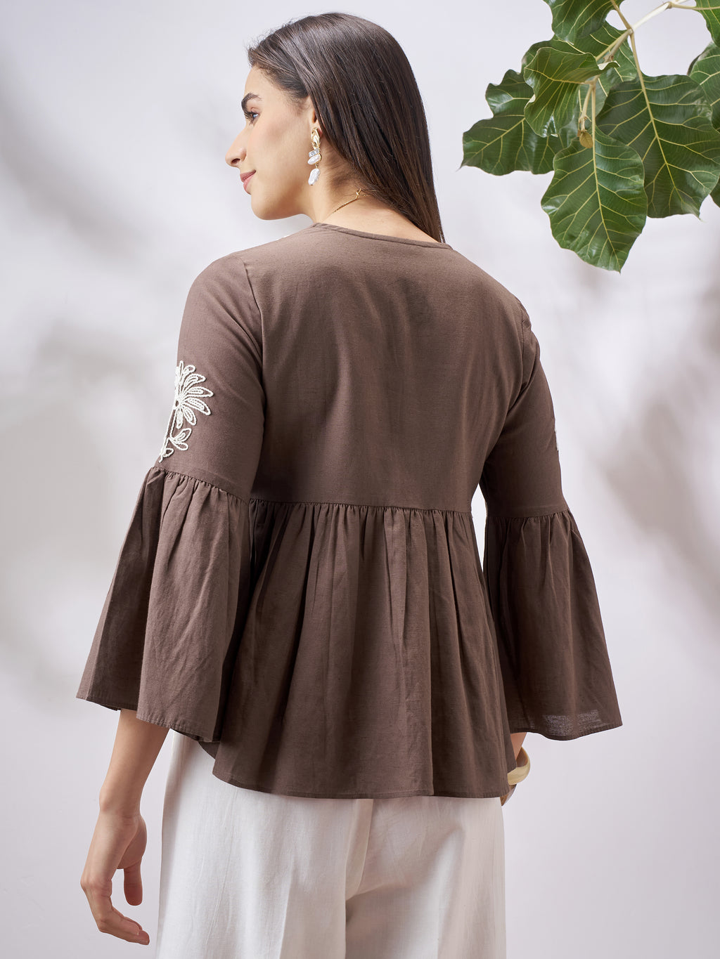 Vara By Vishudh Women Tan Embroidered Top - Tan - Image 3