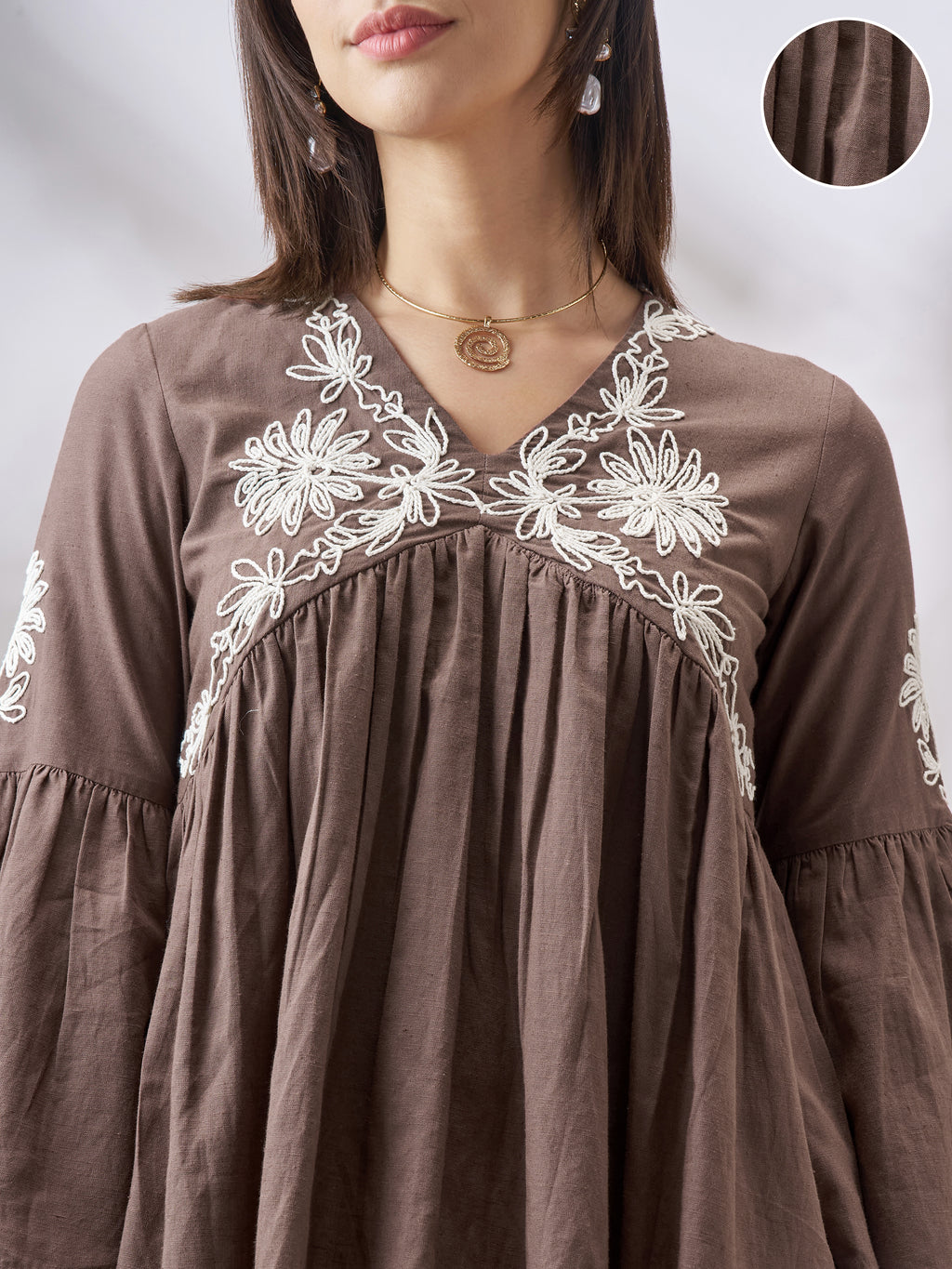 Vara By Vishudh Women Tan Embroidered Top - Tan - Image 5