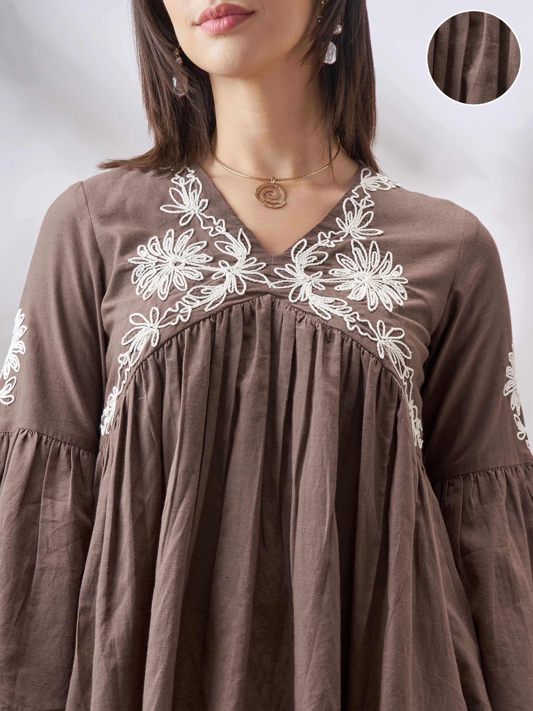 Vara By Vishudh Women Tan Embroidered Top - Tan - Image 5