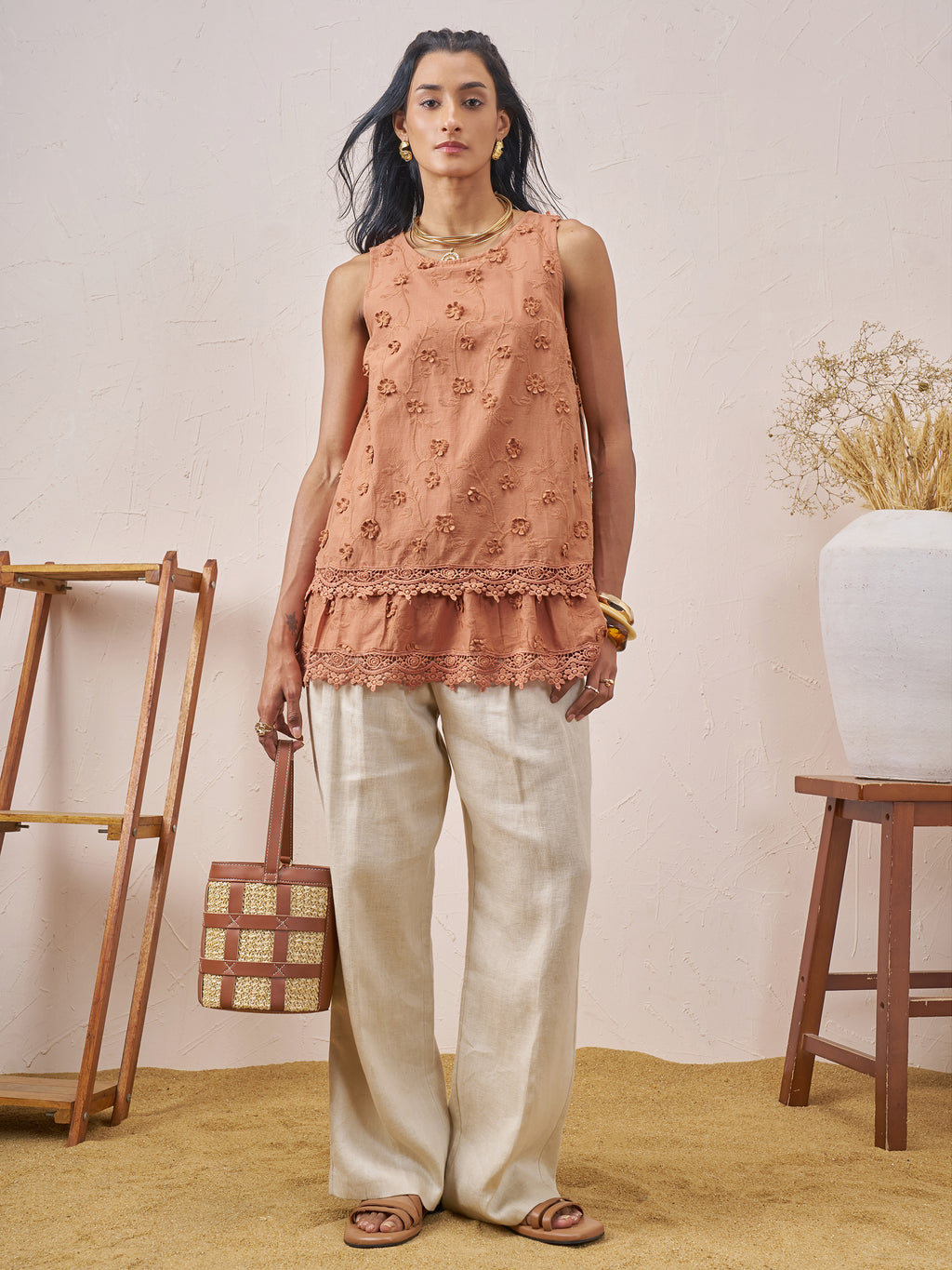 Vara By Vishudh Women Brown Embroidered Top - Brown - Image 2